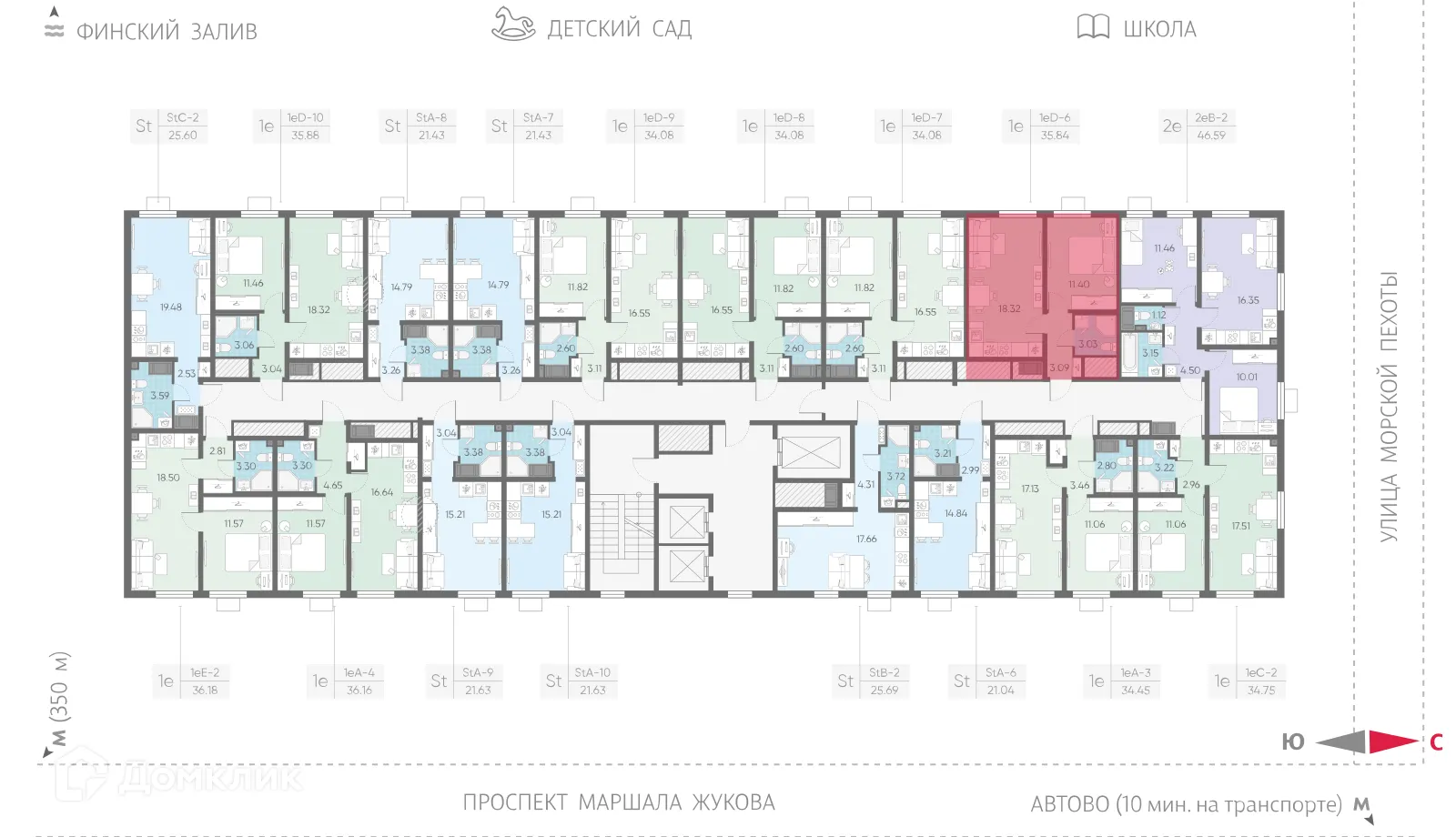 Планировка 1-комнатной квартиры 35.84 м² в ЖК Морская миля, г. Санкт-Петербург — фото 2