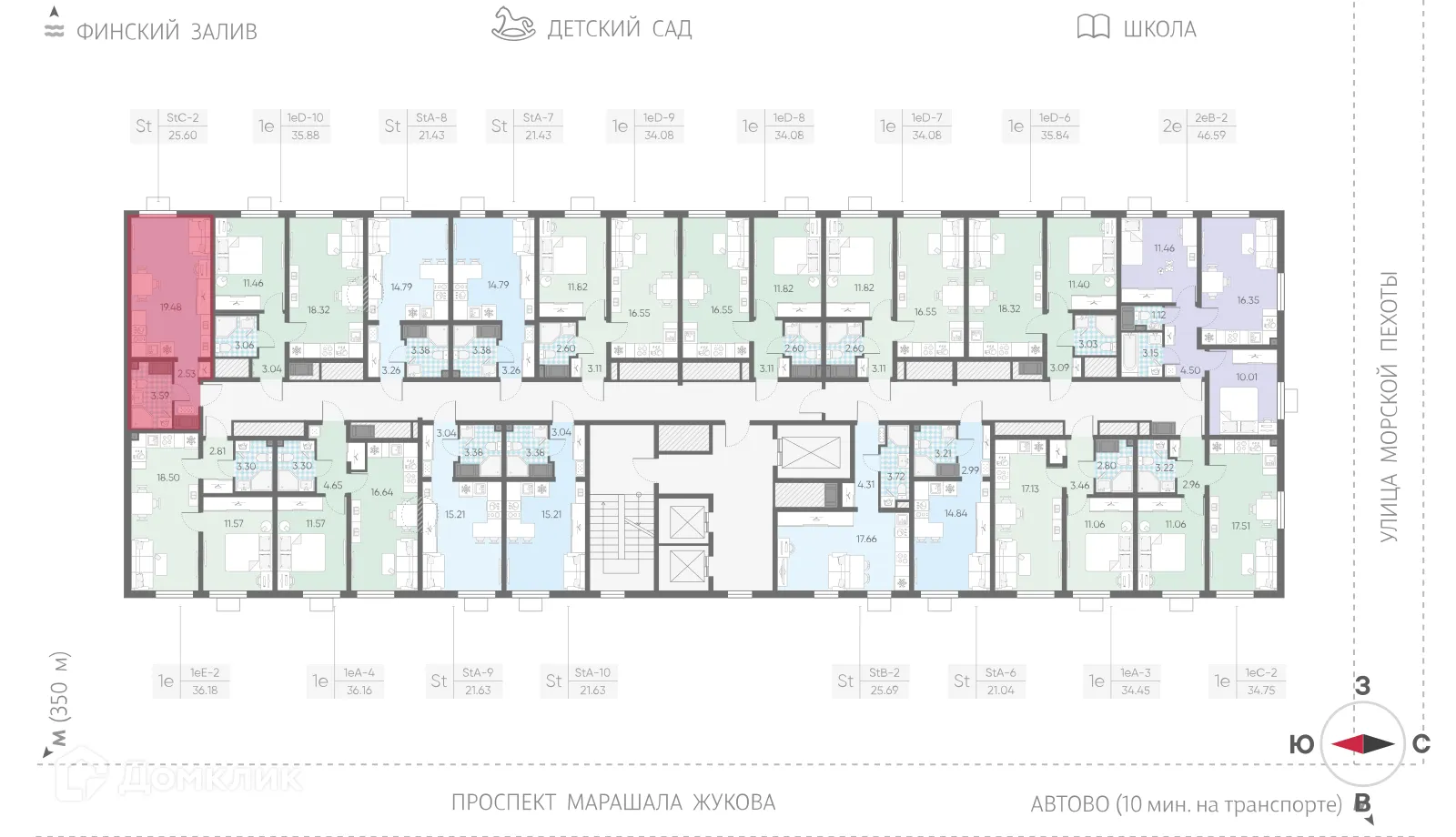 Планировка студии квартиры 25.6 м² в ЖК Морская миля, г. Санкт-Петербург — фото 2