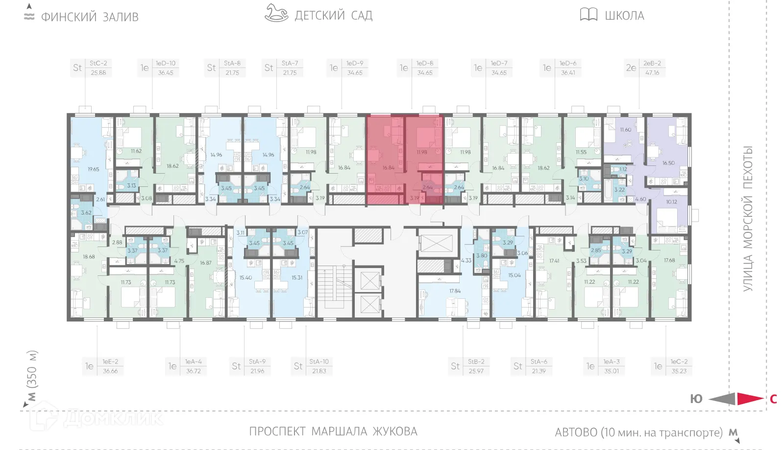 Планировка 1-комнатной квартиры 34.65 м² в ЖК Морская миля, г. Санкт-Петербург — фото 2