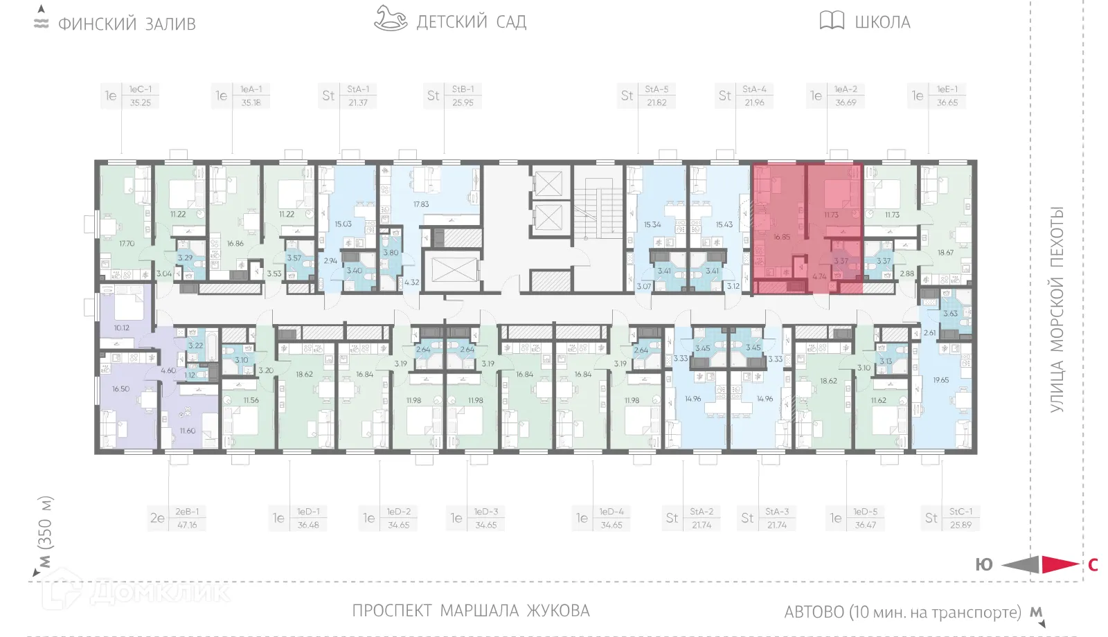 Планировка 1-комнатной квартиры 36.69 м² в ЖК Морская миля, г. Санкт-Петербург — фото 2