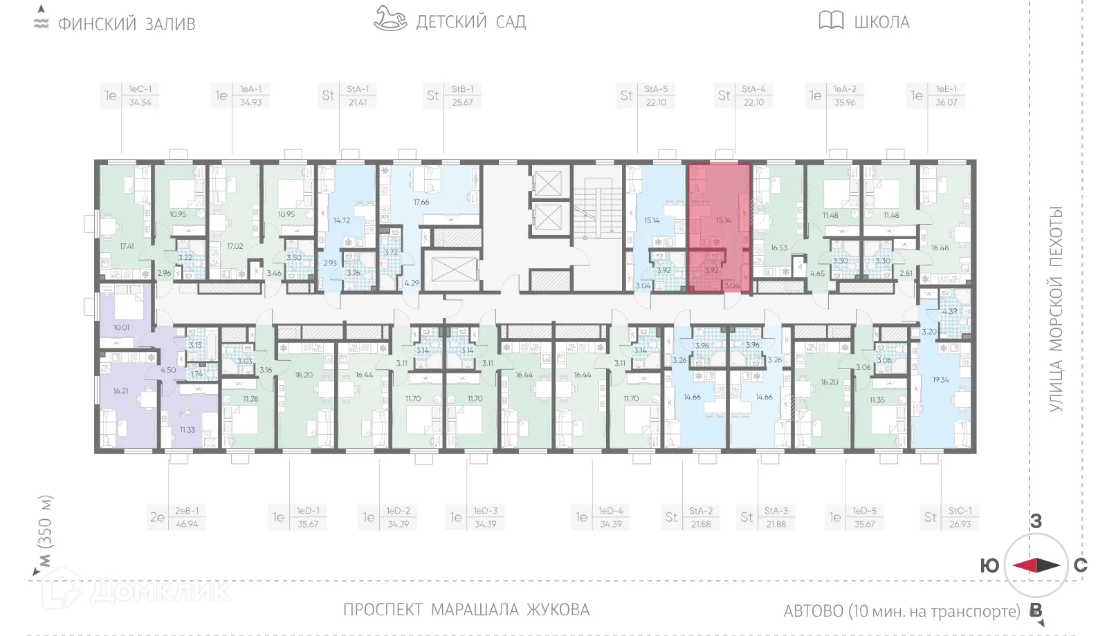 Планировка студии квартиры 22.1 м² в ЖК Морская миля, г. Санкт-Петербург — фото 2