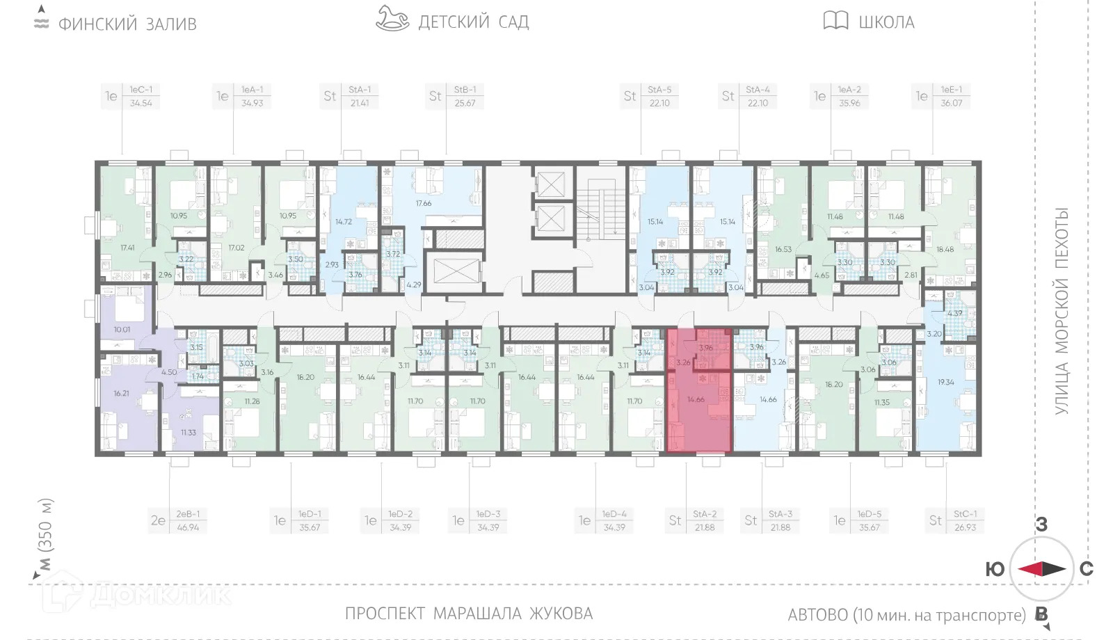Планировка студии квартиры 21.88 м² в ЖК Морская миля, г. Санкт-Петербург — фото 2