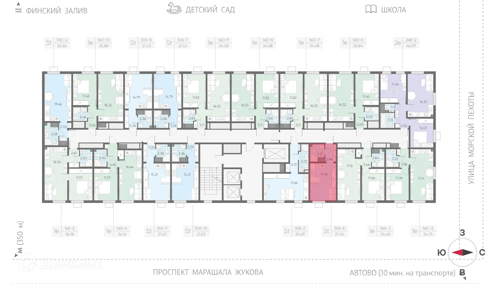 Планировка студии квартиры 21.04 м² в ЖК Морская миля, г. Санкт-Петербург — фото 2