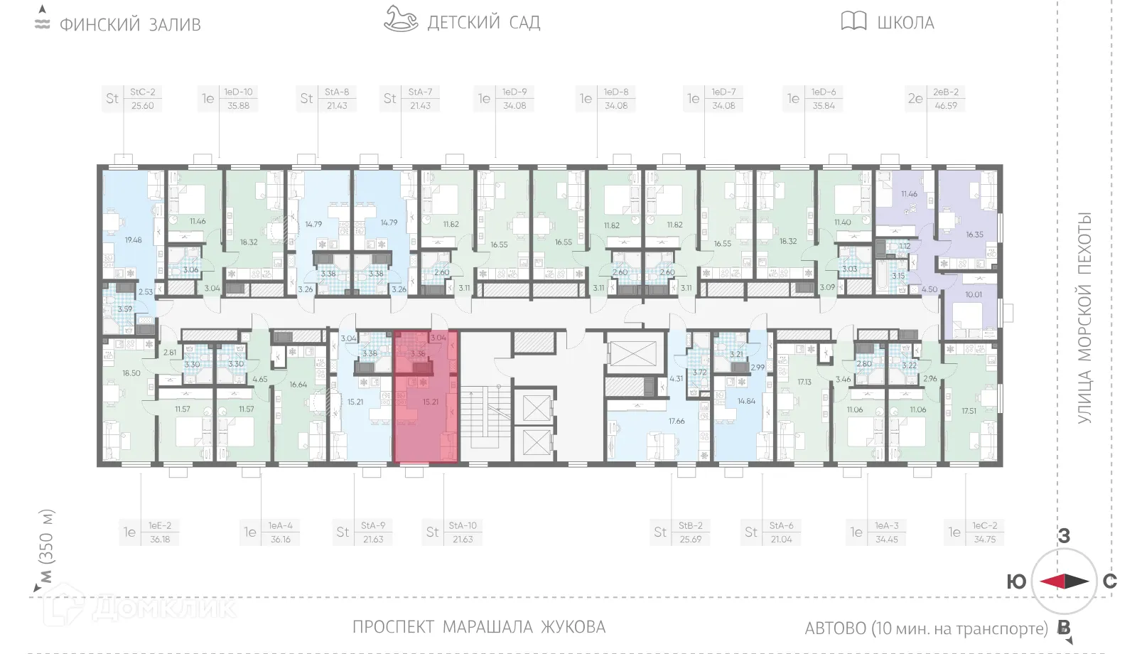 Планировка студии квартиры 21.63 м² в ЖК Морская миля, г. Санкт-Петербург — фото 2