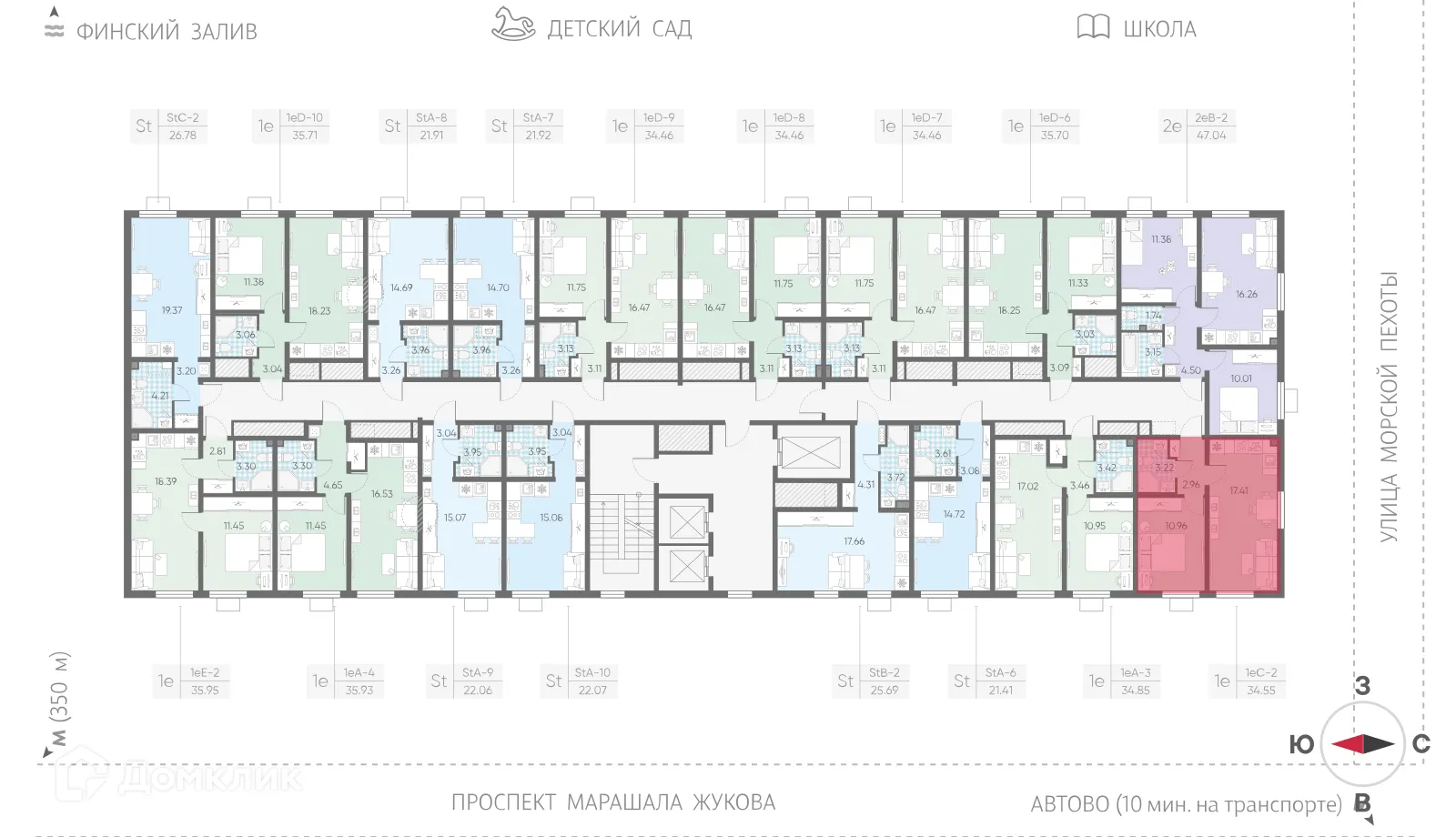 Планировка 1-комнатной квартиры 34.55 м² в ЖК Морская миля, г. Санкт-Петербург — фото 2