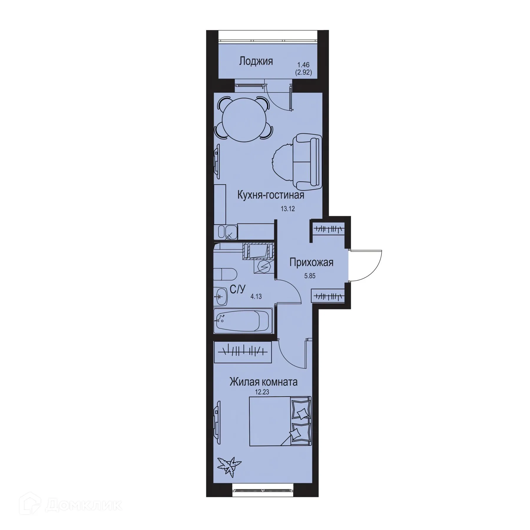 Планировка 1-комнатной квартиры 36.79 м² в ЖК ID Kudrovo II (Айди Кудрово II), г. Санкт-Петербург — фото 1