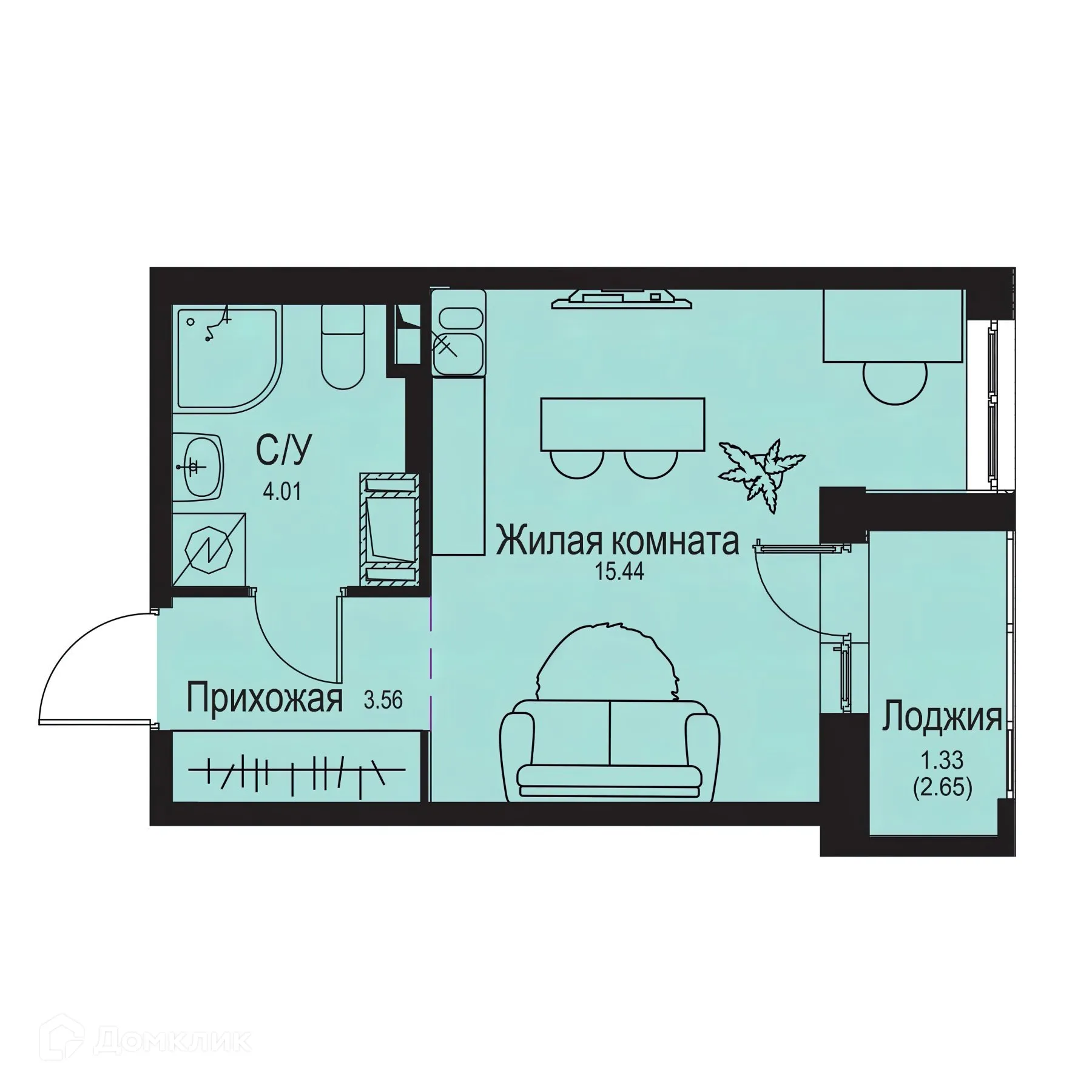 Планировка студии квартиры 24.34 м² в ЖК ID Kudrovo II (Айди Кудрово II), г. Санкт-Петербург — фото 1