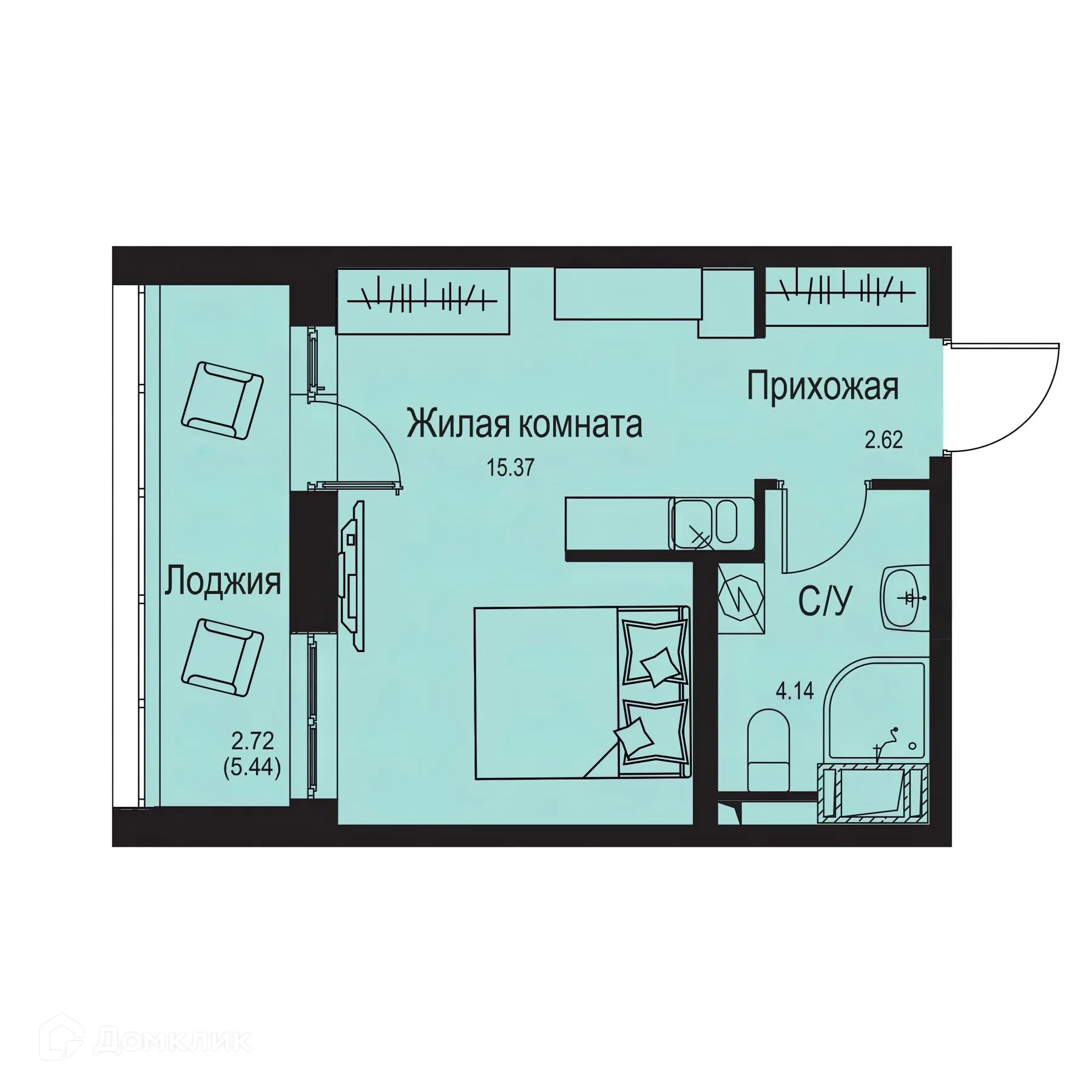 Планировка студии квартиры 24.85 м² в ЖК ID Kudrovo II (Айди Кудрово II), г. Санкт-Петербург — фото 2