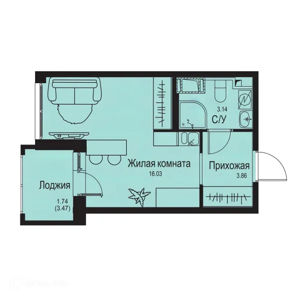 Планировка Студия в ЖК ID Kudrovo II (Айди Кудрово II)
