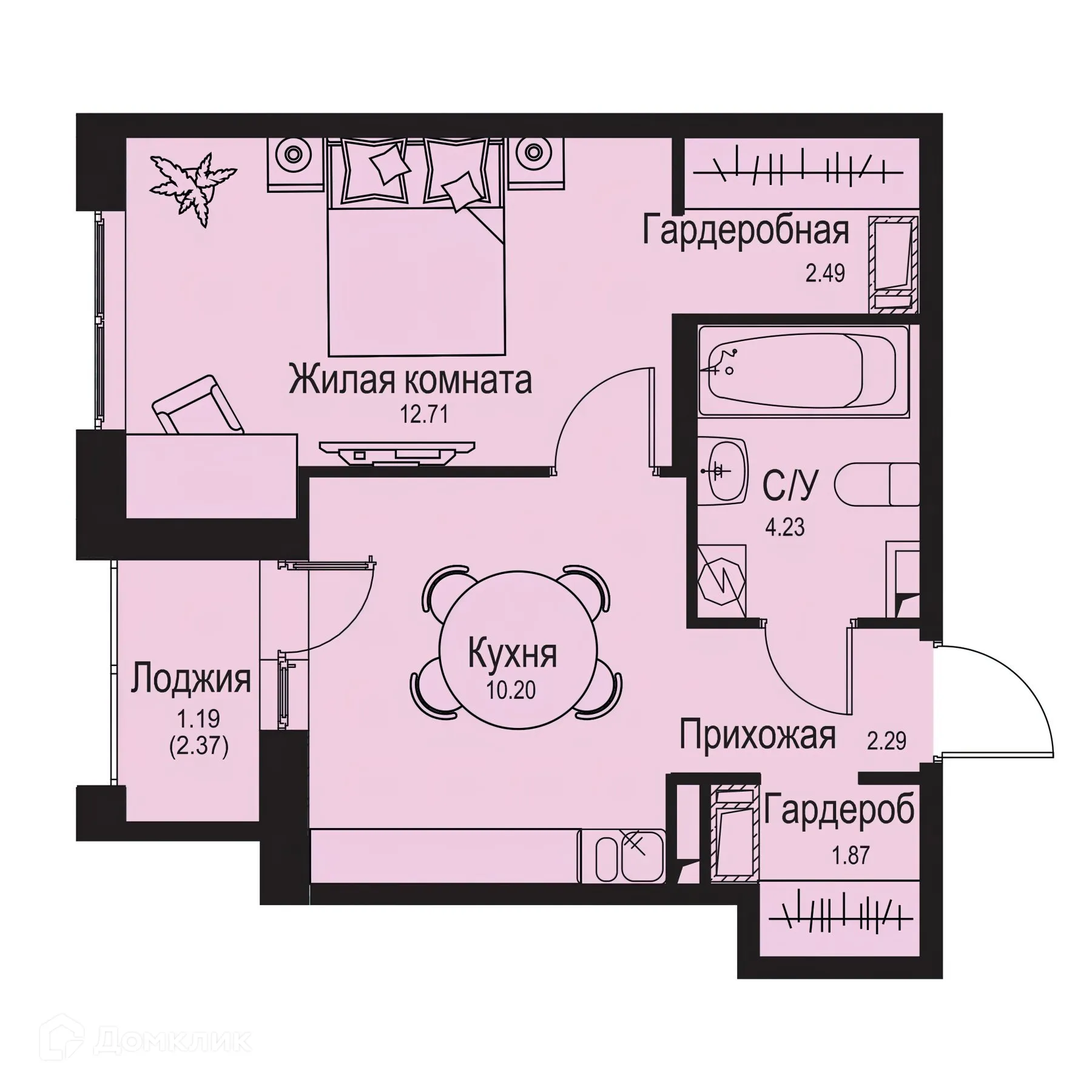 Планировка 1-комнатной квартиры 34.98 м² в ЖК ID Kudrovo II (Айди Кудрово II), г. Санкт-Петербург — фото 1