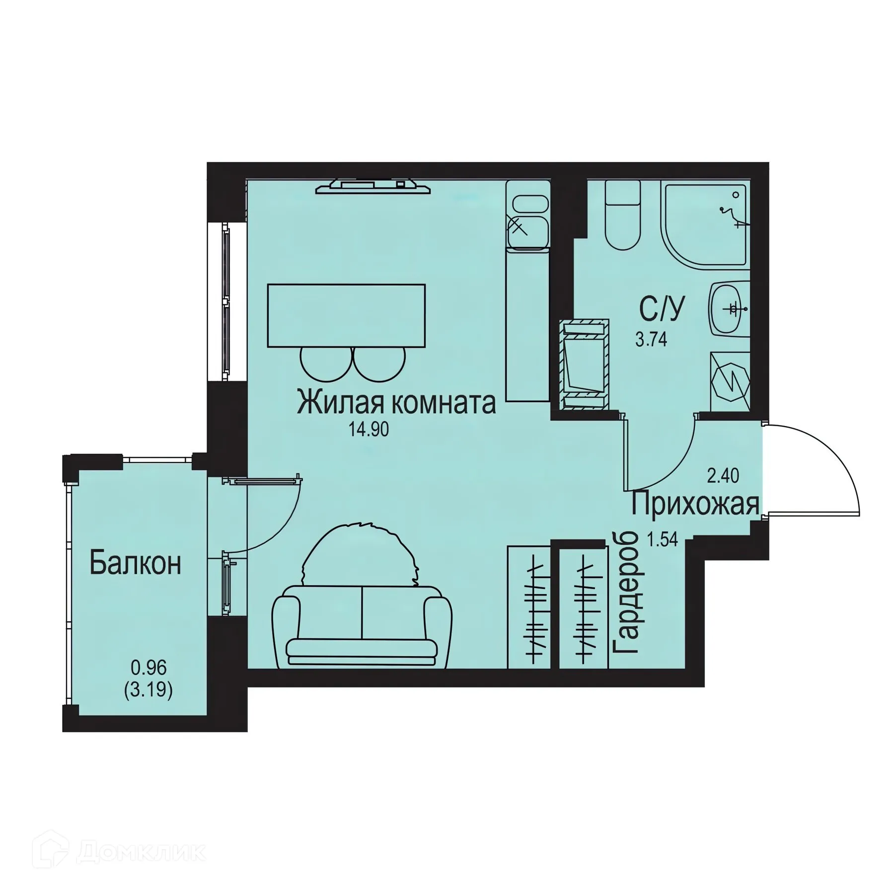 Планировка студии квартиры 23.54 м² в ЖК ID Kudrovo II (Айди Кудрово II), г. Санкт-Петербург — фото 1