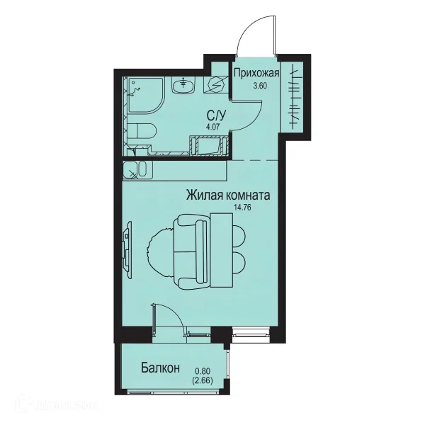 Планировка Студия в ЖК ID Kudrovo II (Айди Кудрово II)