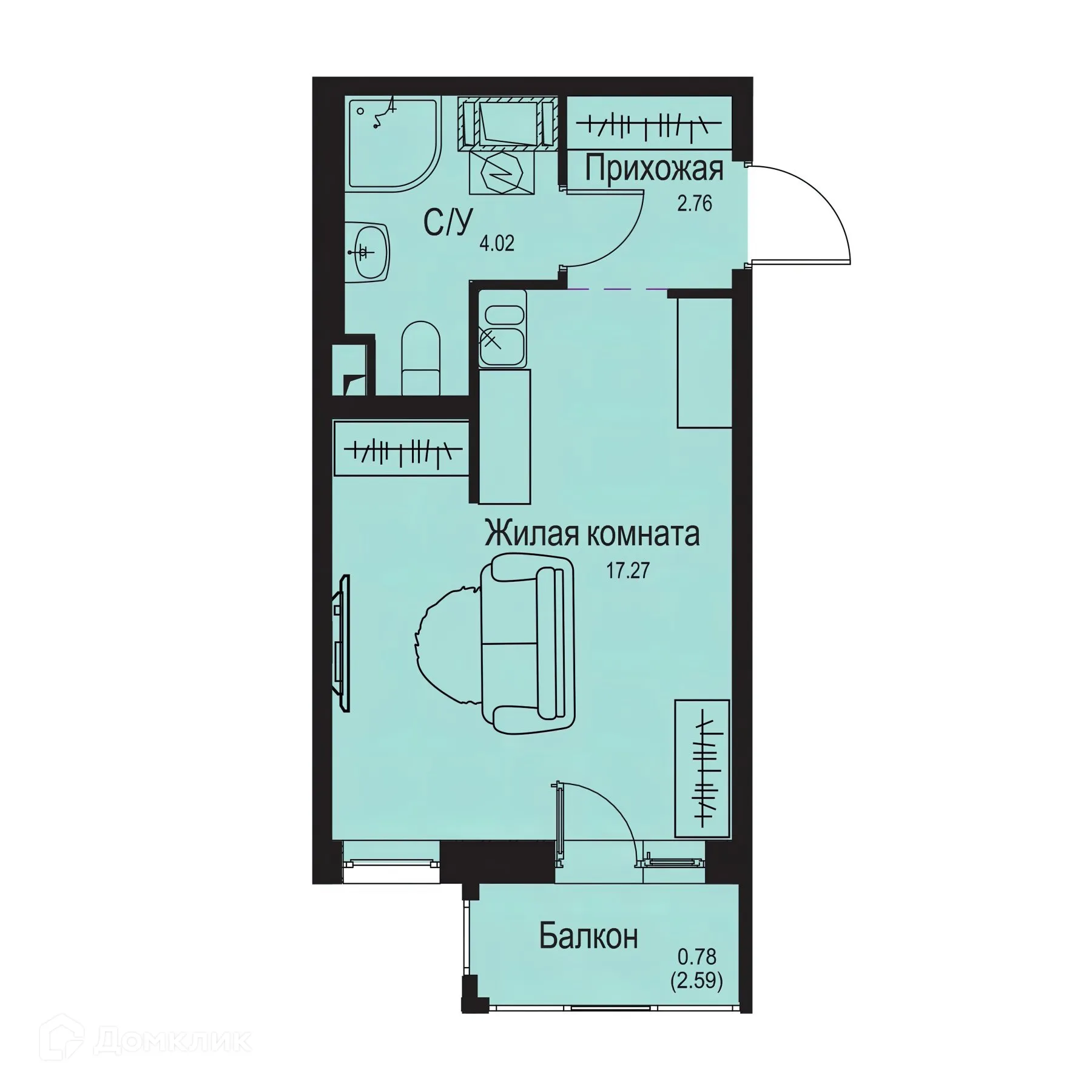 Планировка студии квартиры 25.83 м² в ЖК ID Kudrovo II (Айди Кудрово II), г. Санкт-Петербург — фото 1