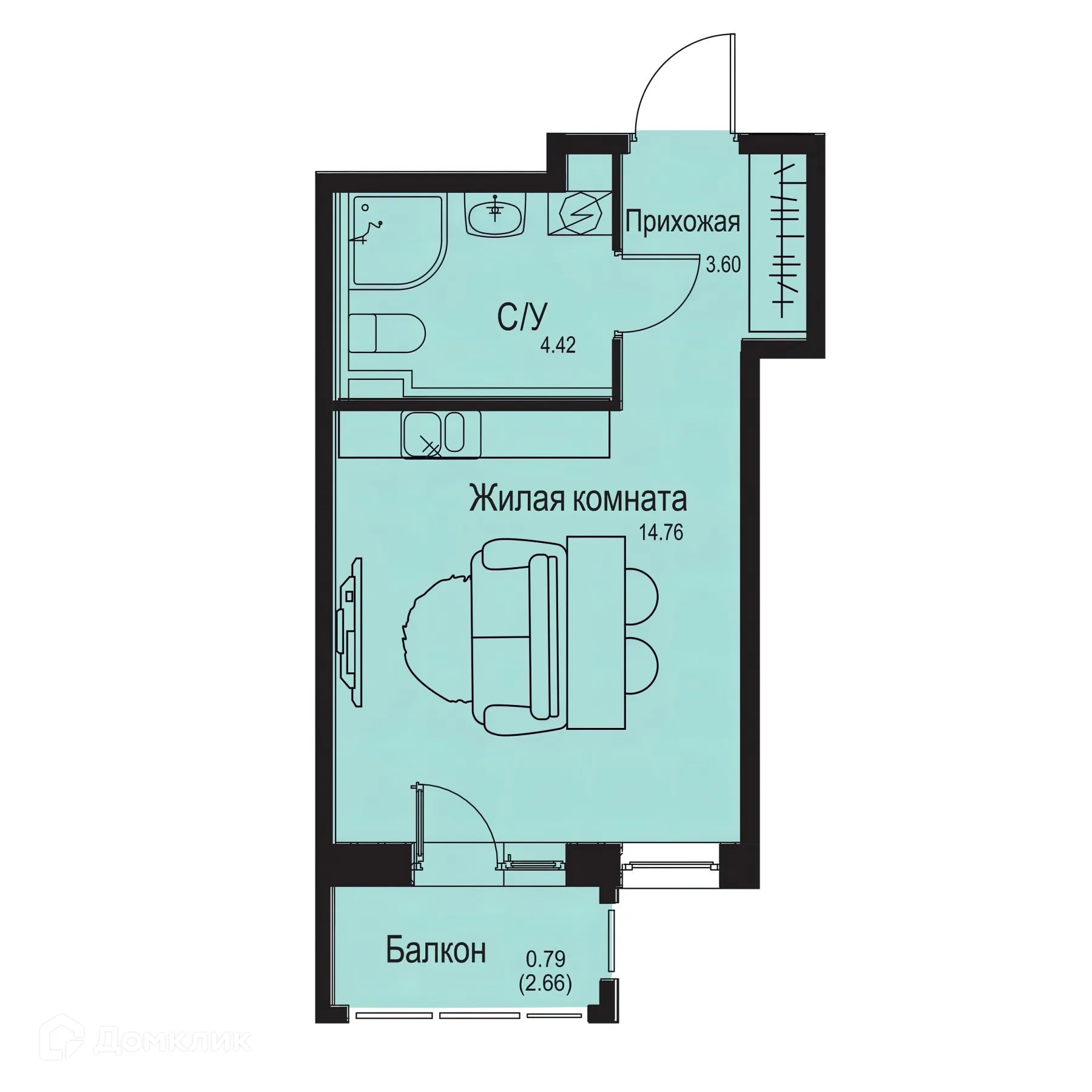 Планировка студии квартиры 23.57 м² в ЖК ID Kudrovo II (Айди Кудрово II), г. Санкт-Петербург — фото 1