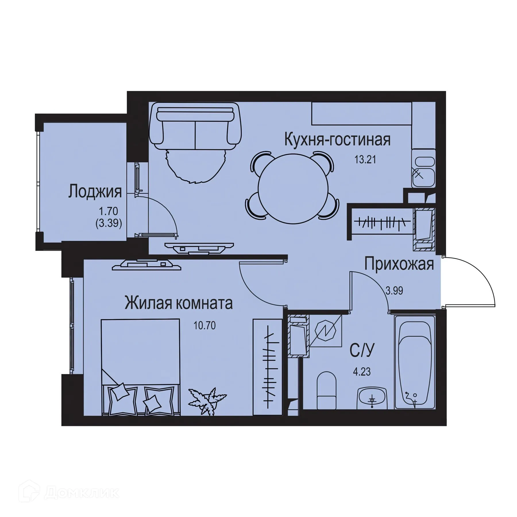 Планировка 1-комнатной квартиры 33.83 м² в ЖК ID Kudrovo II (Айди Кудрово II), г. Санкт-Петербург — фото 1