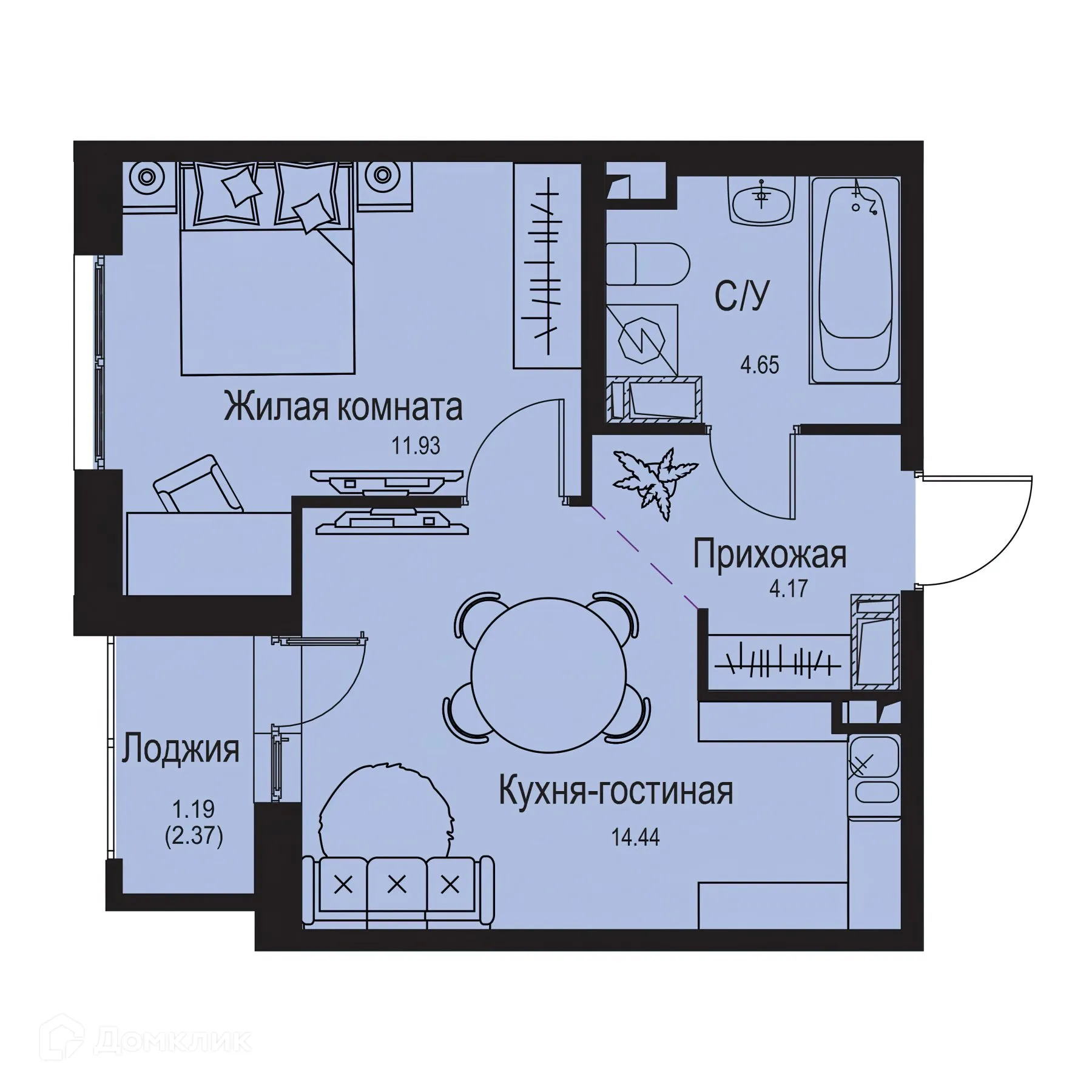Планировка 1-комнатной квартиры 36.38 м² в ЖК ID Kudrovo II (Айди Кудрово II), г. Санкт-Петербург — фото 1