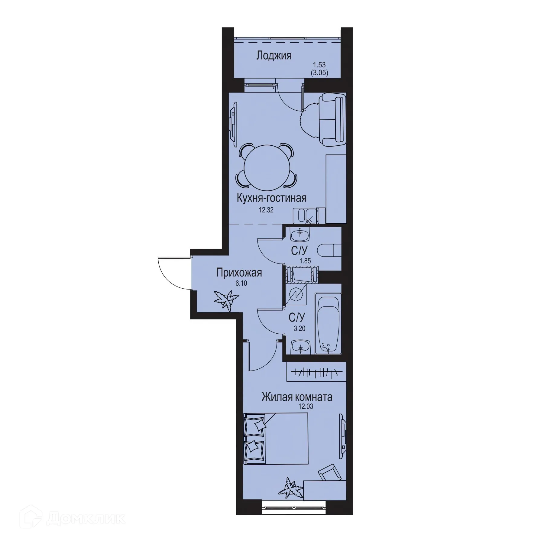 Планировка 1-комнатной квартиры 37.03 м² в ЖК ID Kudrovo II (Айди Кудрово II), г. Санкт-Петербург — фото 1