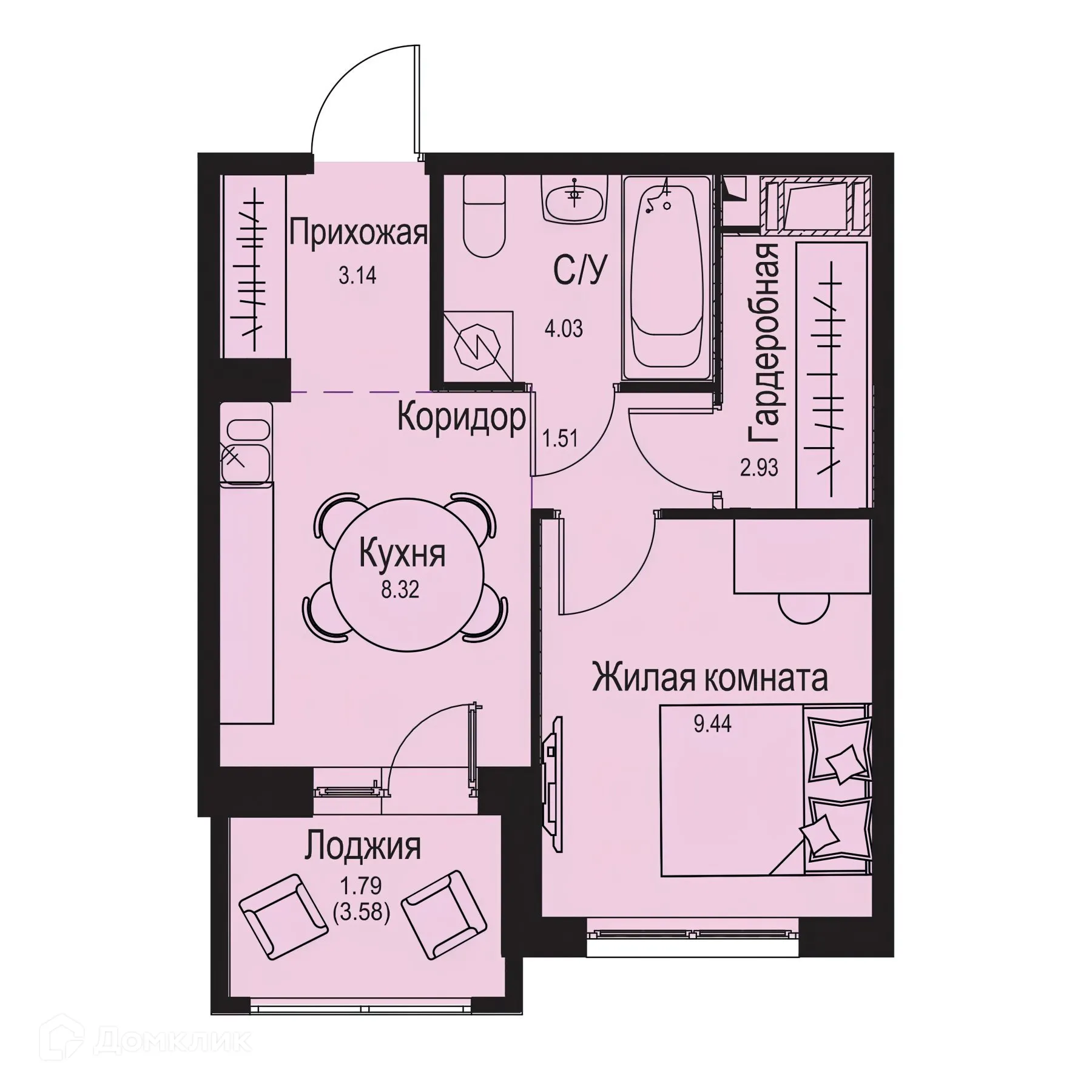 Планировка 1-комнатной квартиры 31.16 м² в ЖК ID Kudrovo II (Айди Кудрово II), г. Санкт-Петербург — фото 1