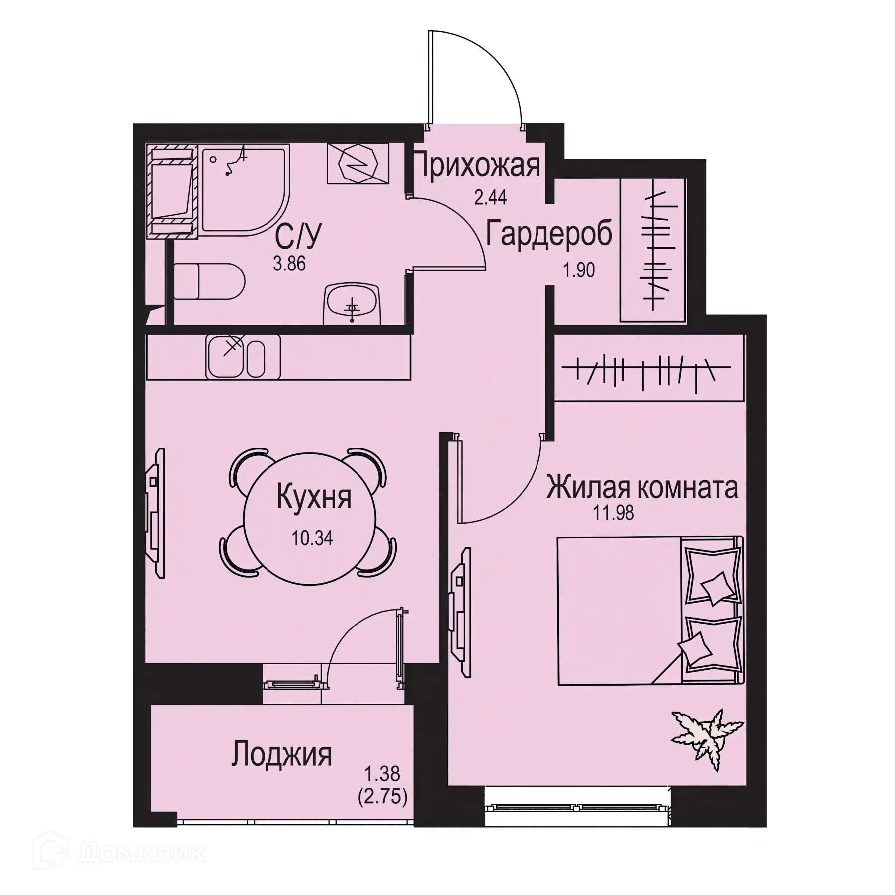 Планировка 1-комнатной квартиры 31.9 м² в ЖК ID Kudrovo II (Айди Кудрово II), г. Санкт-Петербург — фото 1