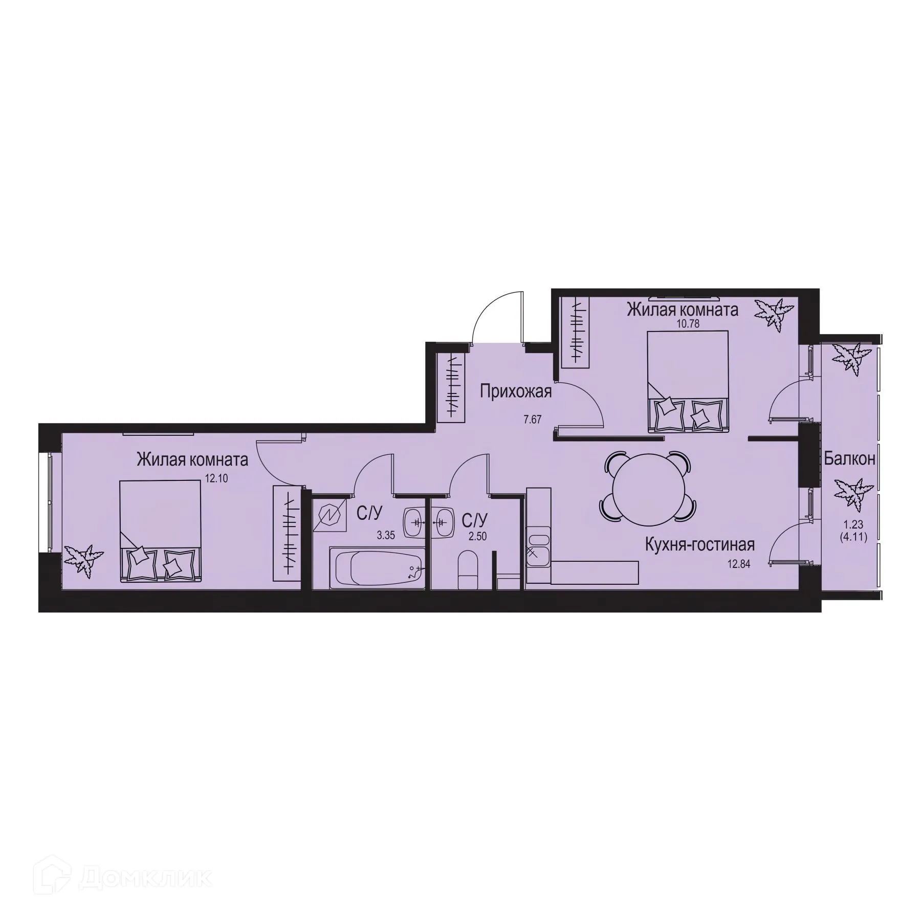 Планировка 2-комнатной квартиры 50.47 м² в ЖК ID Kudrovo II (Айди Кудрово II), г. Санкт-Петербург — фото 1