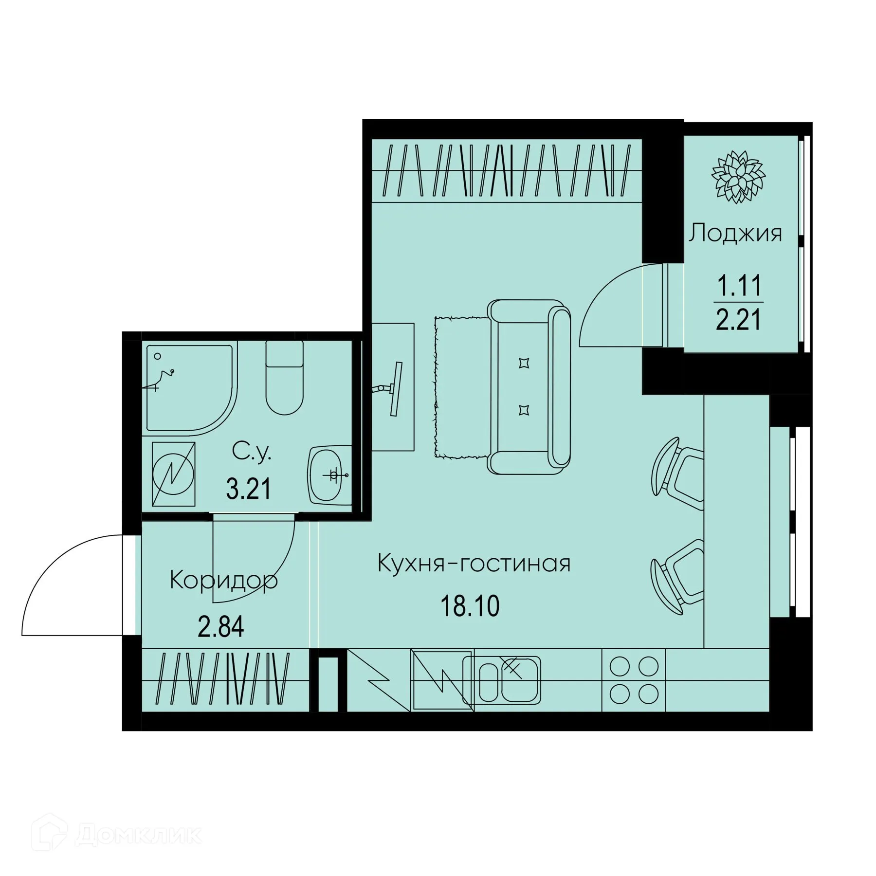 Планировка студии квартиры 25.26 м² в ЖК ID Kudrovo II (Айди Кудрово II), г. Санкт-Петербург — фото 1