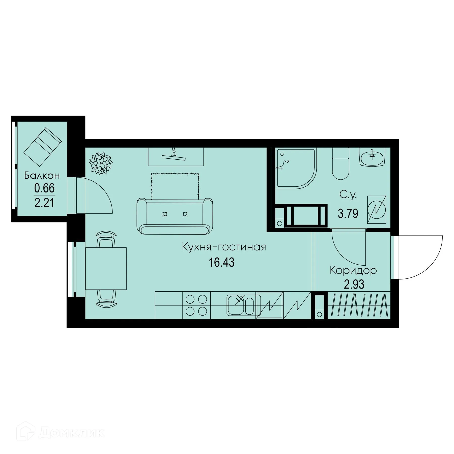 Планировка студии квартиры 23.81 м² в ЖК ID Kudrovo II (Айди Кудрово II), г. Санкт-Петербург — фото 1