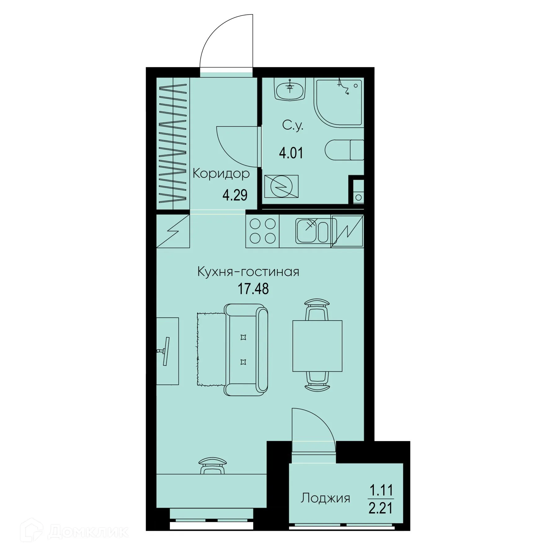 Планировка студии квартиры 26.89 м² в ЖК ID Kudrovo II (Айди Кудрово II), г. Санкт-Петербург — фото 1