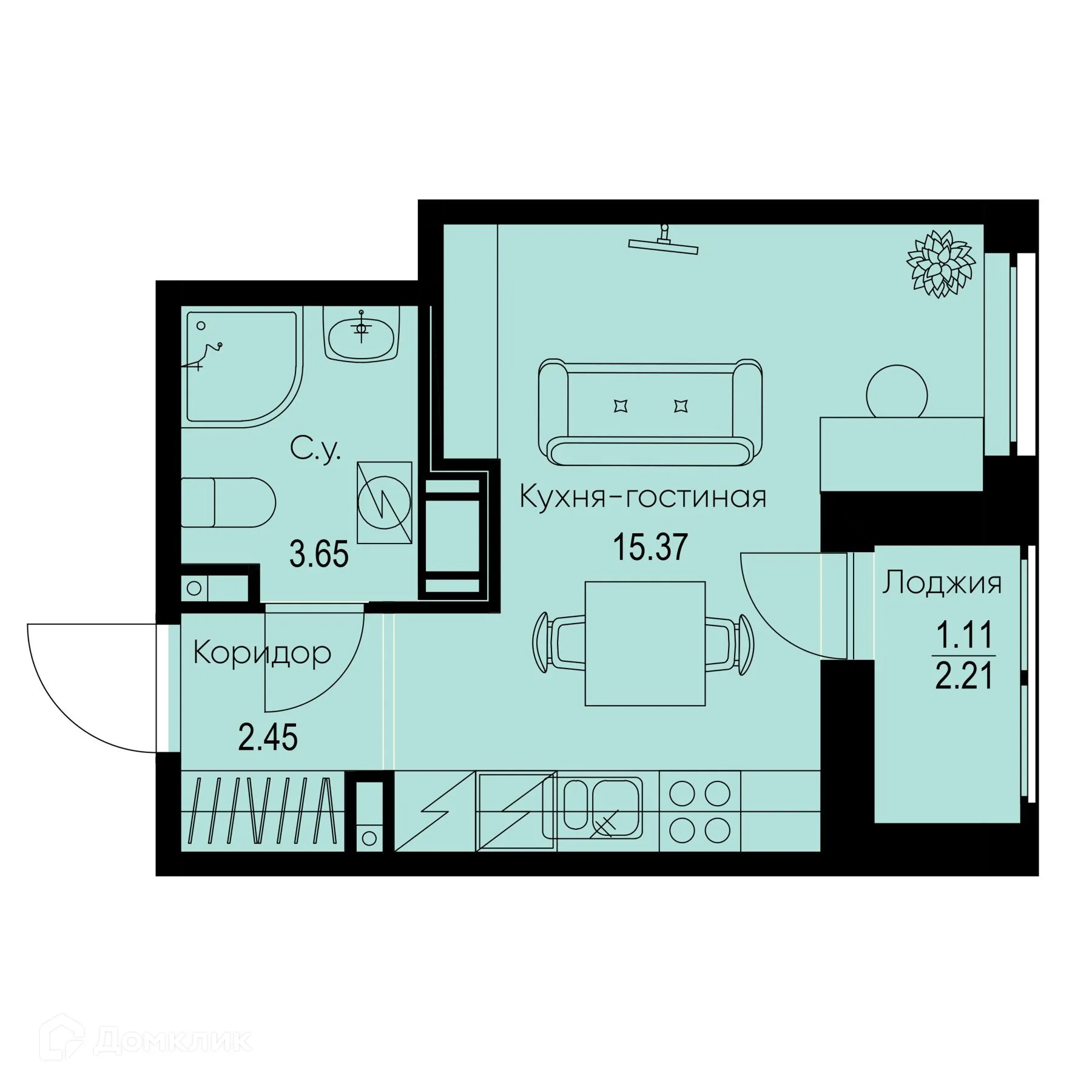 Планировка студии квартиры 22.58 м² в ЖК ID Kudrovo II (Айди Кудрово II), г. Санкт-Петербург — фото 1