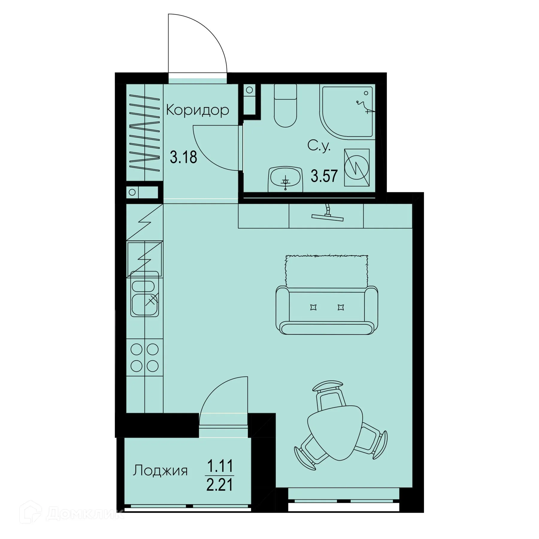 Планировка студии квартиры 26.13 м² в ЖК ID Kudrovo II (Айди Кудрово II), г. Санкт-Петербург — фото 1