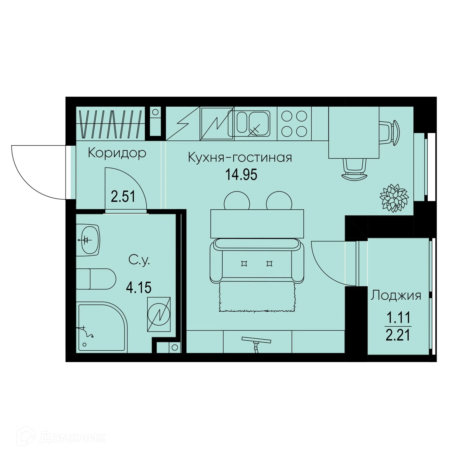 Планировка студии квартиры 22.72 м² в ЖК ID Kudrovo II (Айди Кудрово II), г. Санкт-Петербург — фото 1