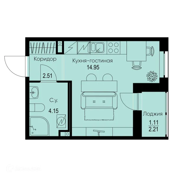 Планировка Студия в ЖК ID Kudrovo II (Айди Кудрово II)