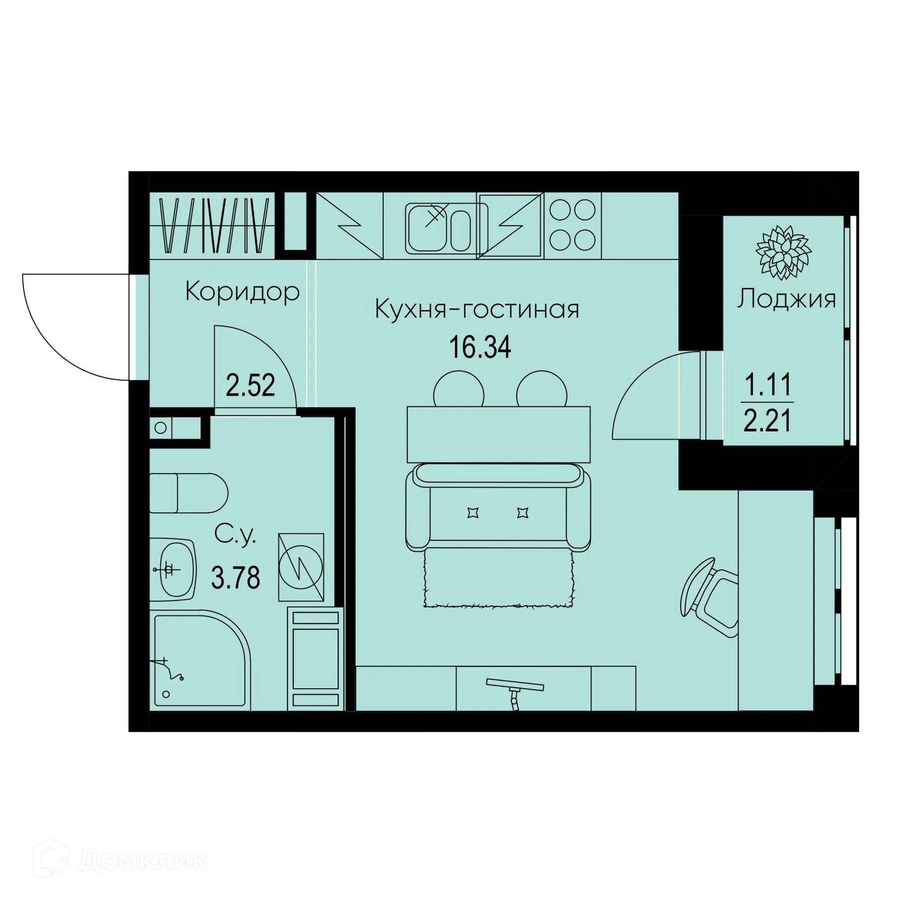 Планировка студии квартиры 23.75 м² в ЖК ID Kudrovo II (Айди Кудрово II), г. Санкт-Петербург — фото 1