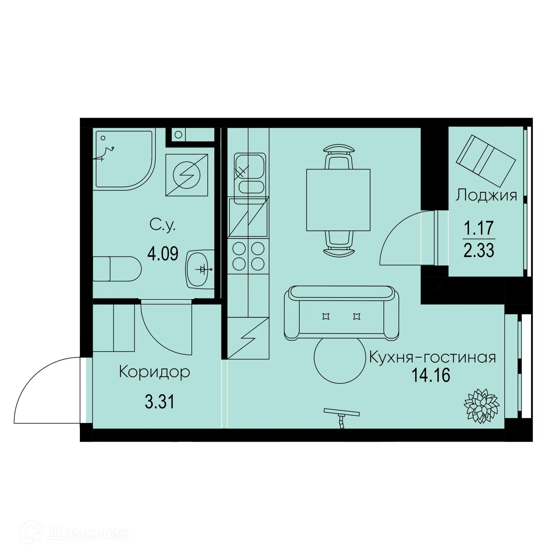 Планировка студии квартиры 22.73 м² в ЖК ID Kudrovo II (Айди Кудрово II), г. Санкт-Петербург — фото 1