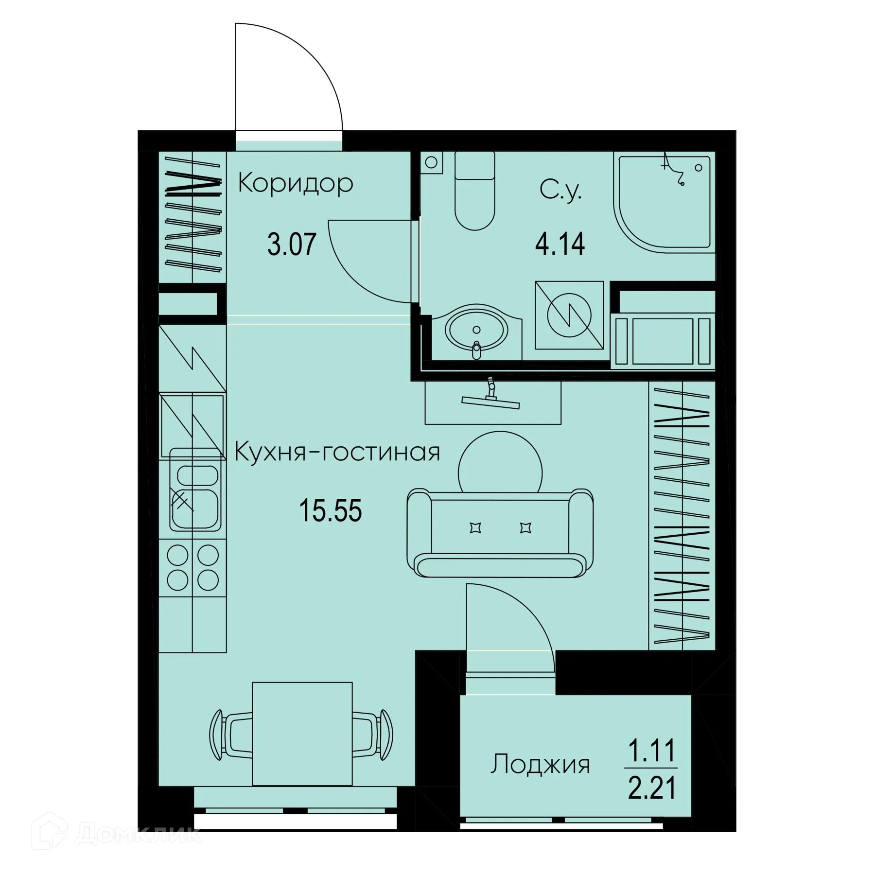 Планировка студии квартиры 23.87 м² в ЖК ID Kudrovo II (Айди Кудрово II), г. Санкт-Петербург — фото 1