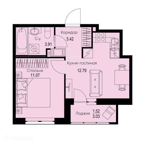 Планировка 1 комн. в ЖК ID Kudrovo II (Айди Кудрово II)