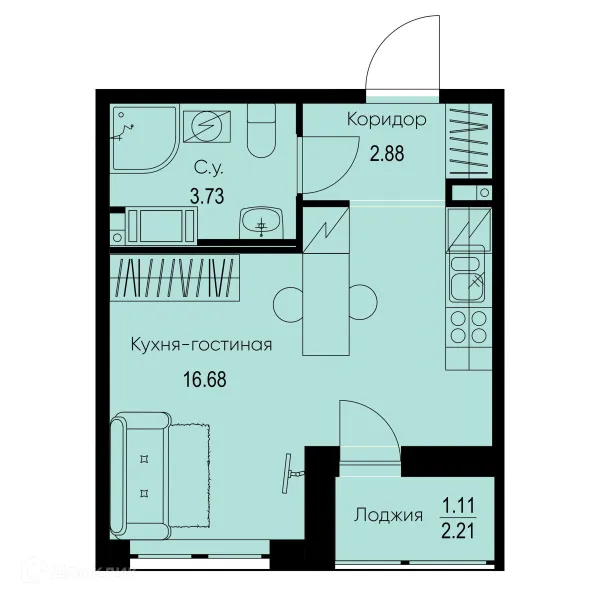 Планировка Студия в ЖК ID Kudrovo II (Айди Кудрово II)