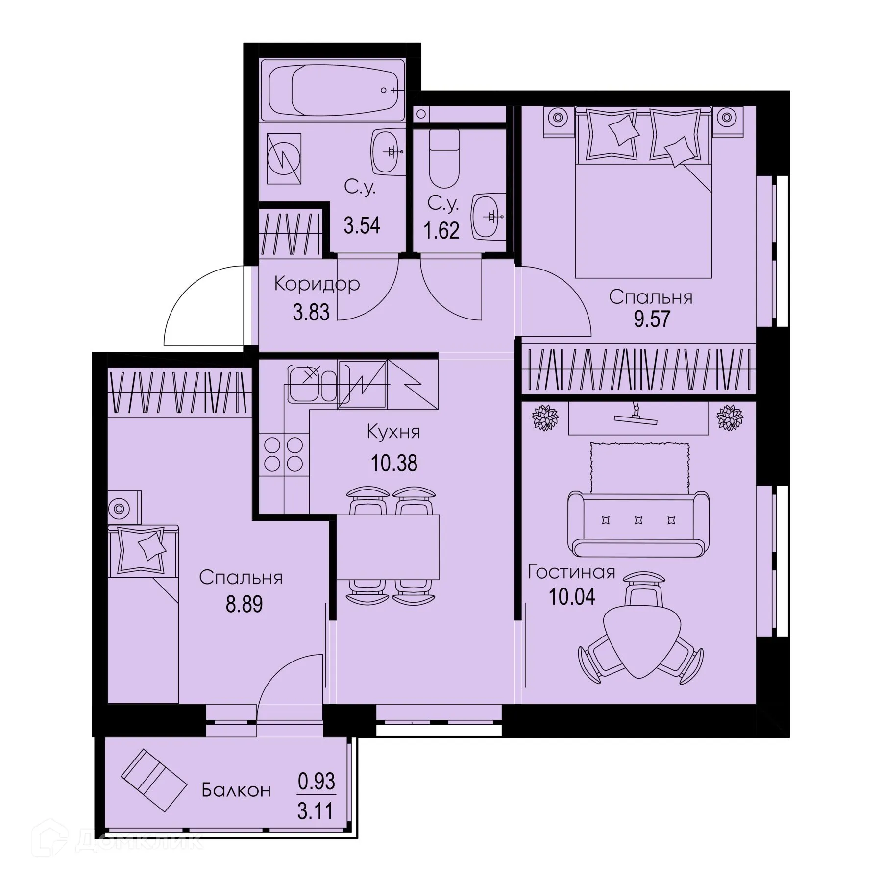 Планировка 3-комнатной квартиры 48.8 м² в ЖК ID Kudrovo II (Айди Кудрово II), г. Санкт-Петербург — фото 1