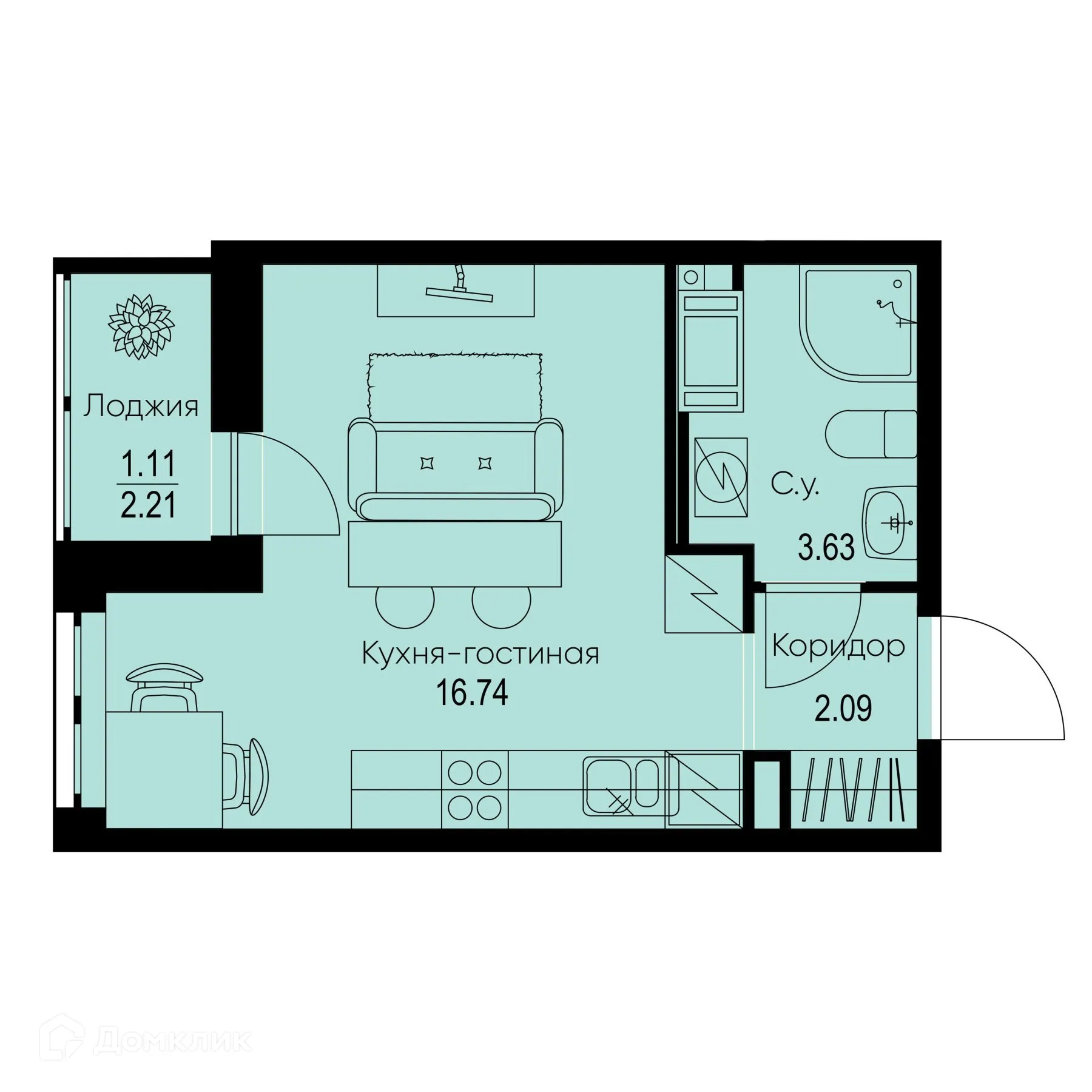 Планировка студии квартиры 23.57 м² в ЖК ID Kudrovo II (Айди Кудрово II), г. Санкт-Петербург — фото 1