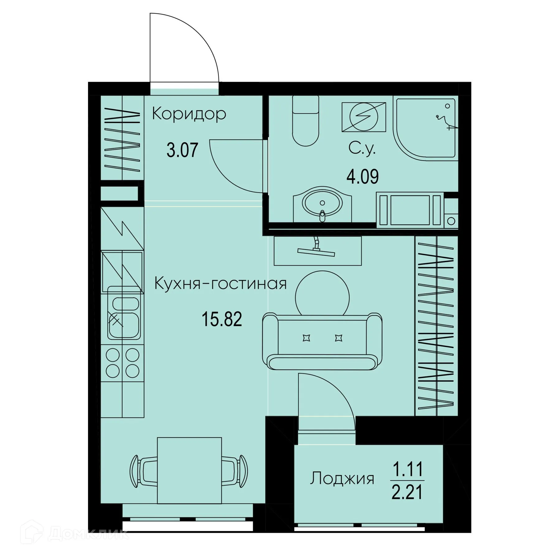 Планировка студии квартиры 24.09 м² в ЖК ID Kudrovo II (Айди Кудрово II), г. Санкт-Петербург — фото 1