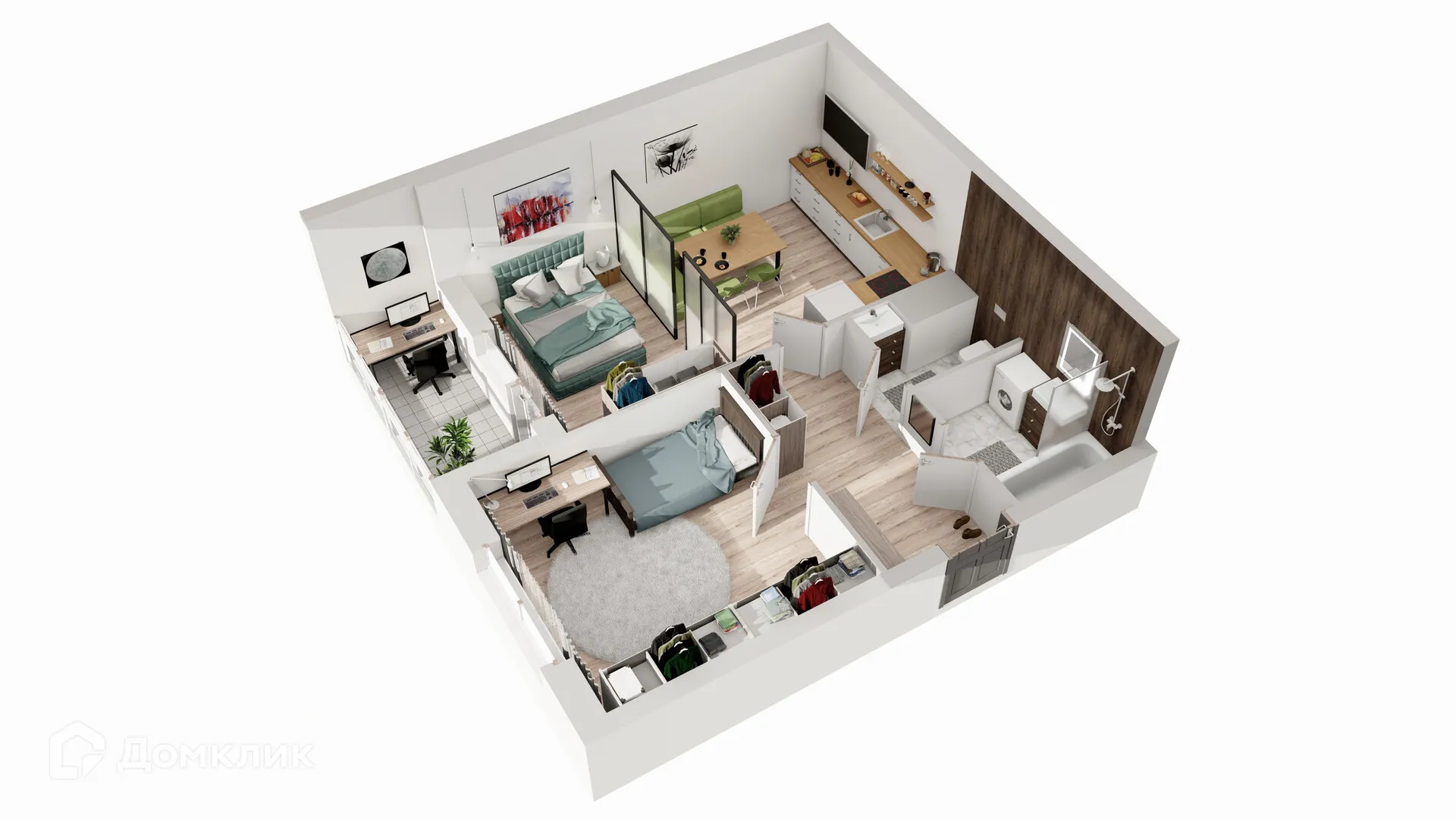 Планировка 2-комнатной квартиры 53.01 м² в ЖК Новикола, г. Санкт-Петербург — фото 2