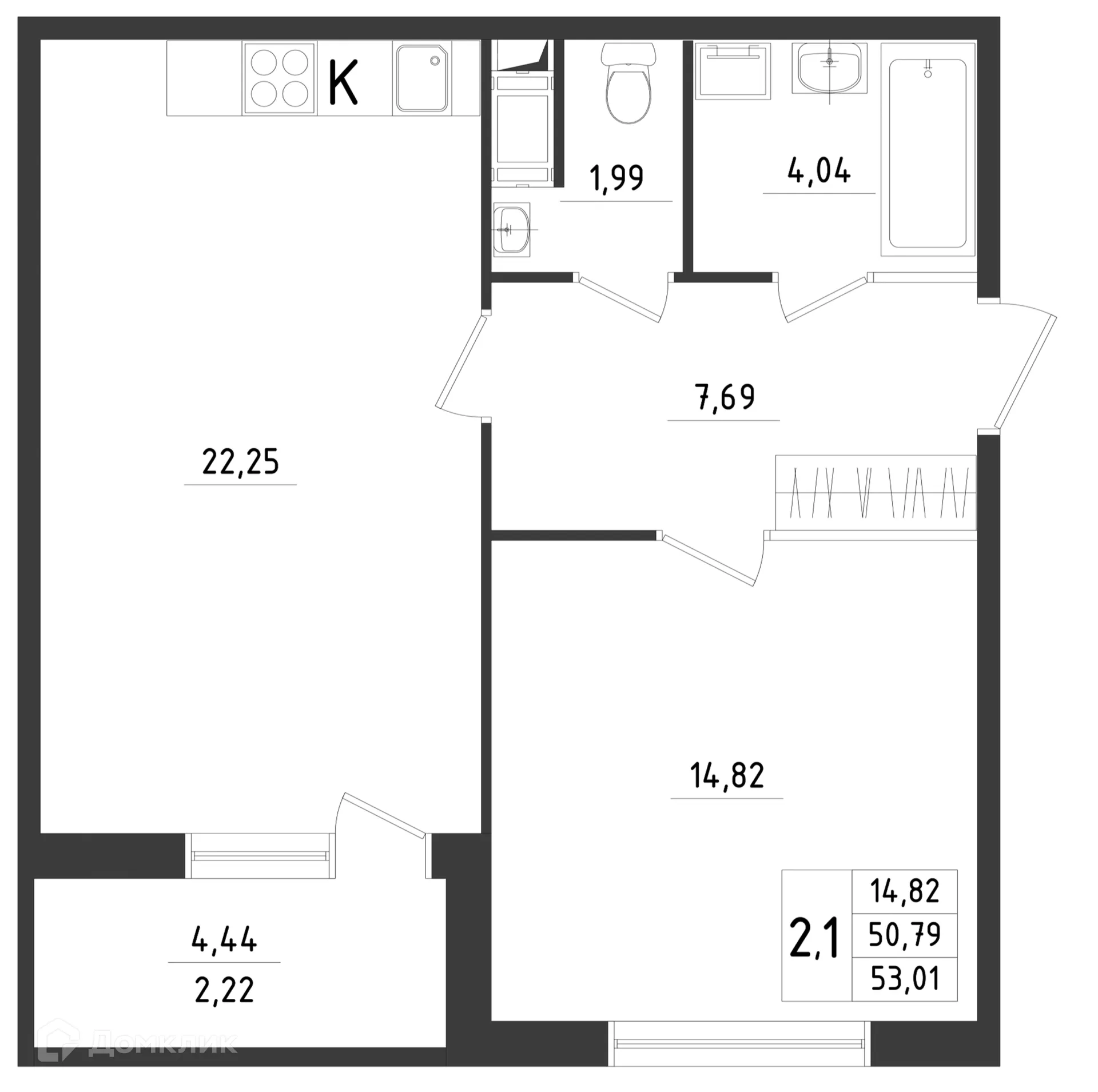 Планировка 2-комнатной квартиры 53.01 м² в ЖК Новикола, г. Санкт-Петербург — фото 33