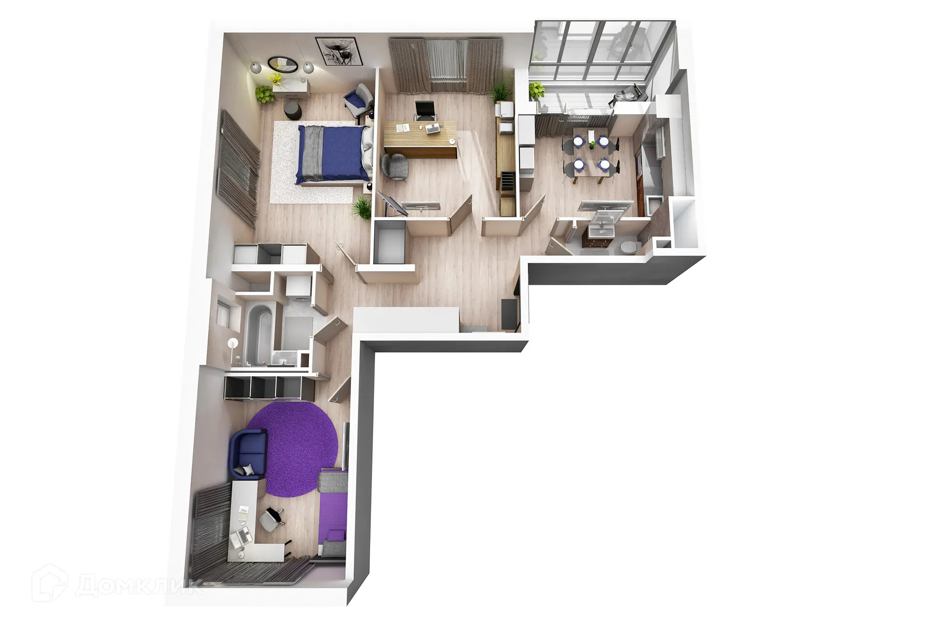 Планировка 3-комнатной квартиры 77.32 м² в ЖК Новикола, г. Санкт-Петербург — фото 2