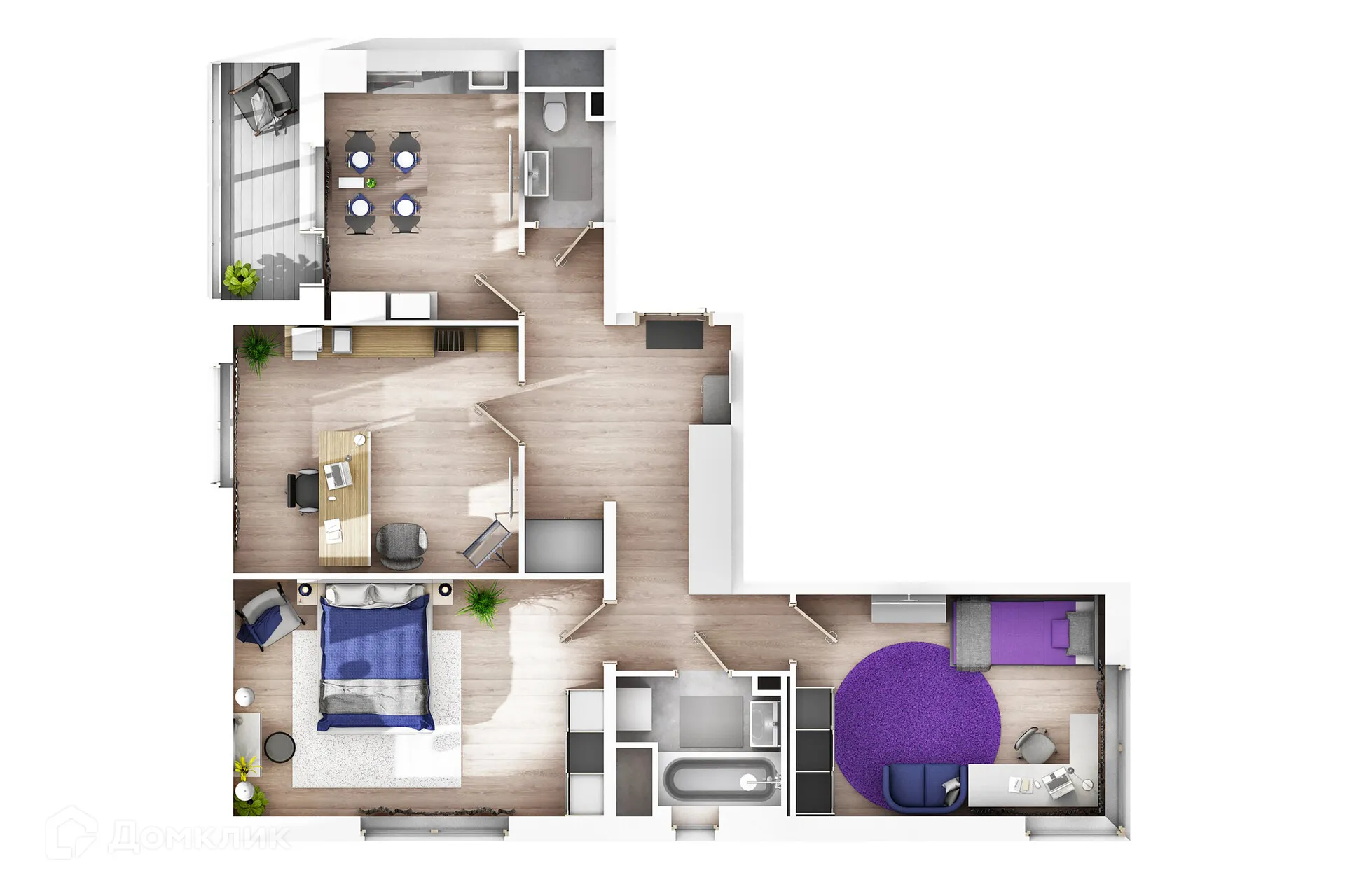 Планировка 3-комнатной квартиры 77.32 м² в ЖК Новикола, г. Санкт-Петербург — фото 3