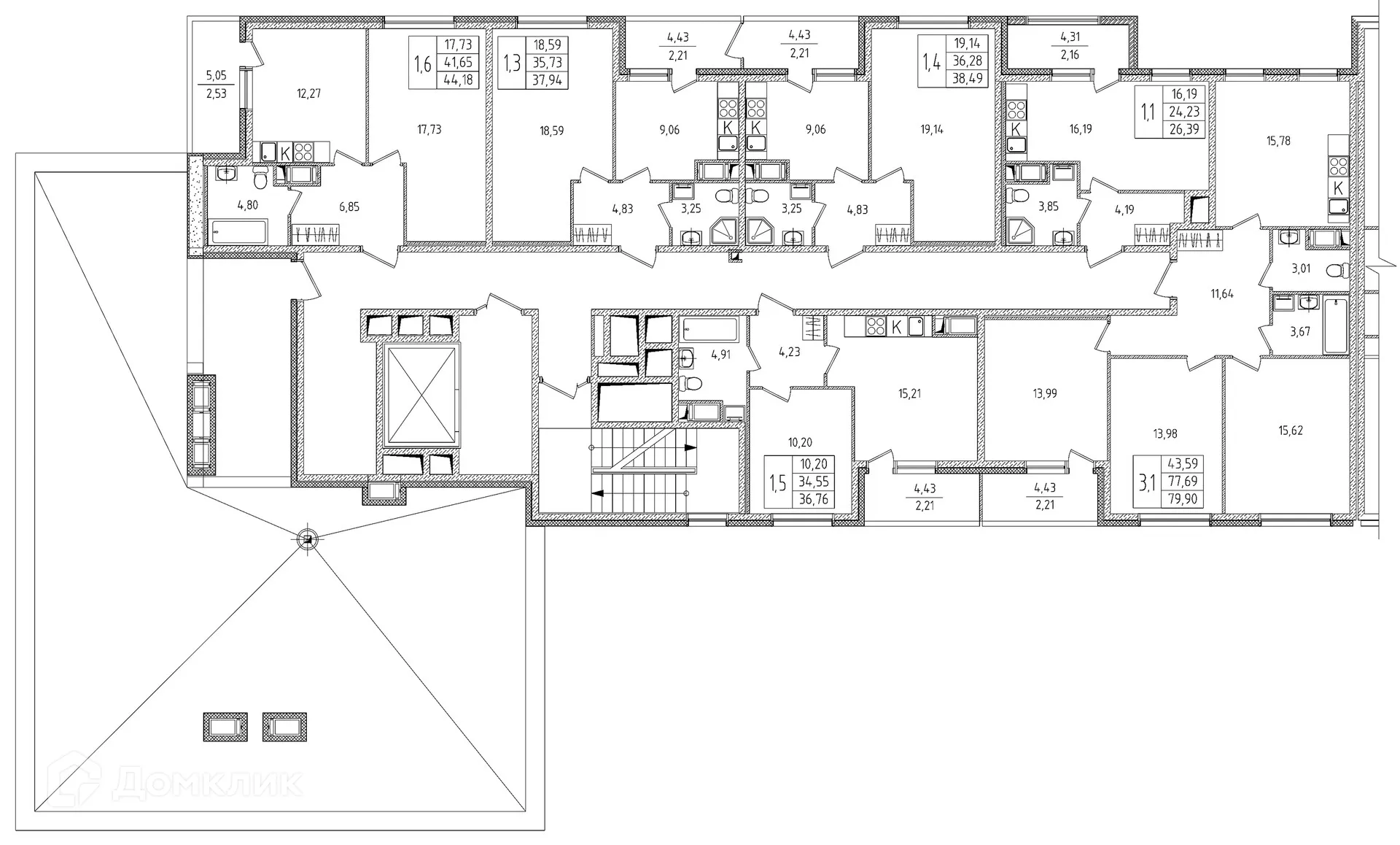 Планировка 1-комнатной квартиры 44.18 м² в ЖК Новикола, г. Санкт-Петербург — фото 2
