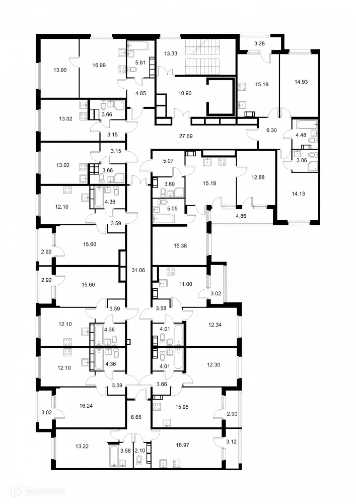 Планировка 2-комнатной квартиры 59.68 м² в ЖК Квартал Заречье, г. Санкт-Петербург — фото 2