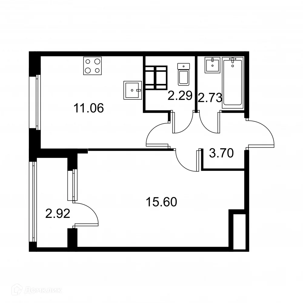 Планировка 1-комнатной квартиры 36.84 м² в ЖК Квартал Заречье, г. Санкт-Петербург — фото 1
