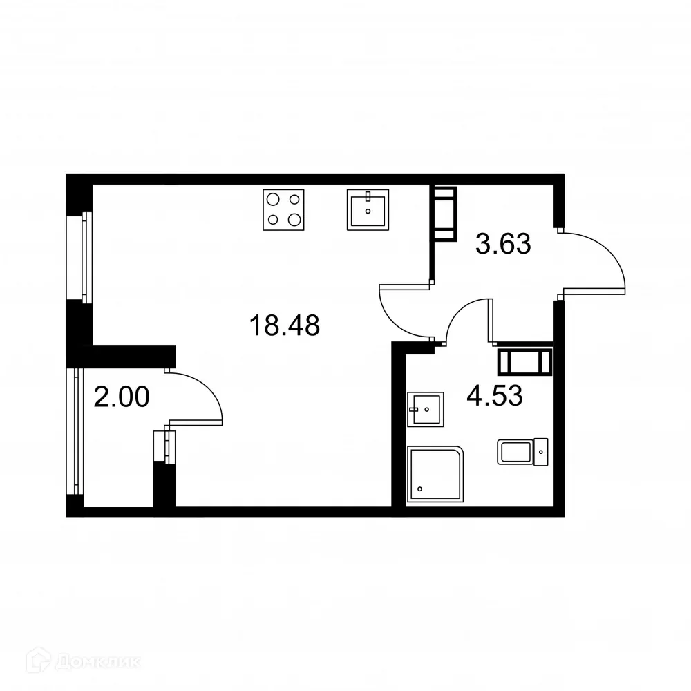 Планировка студии квартиры 27.64 м² в ЖК Квартал Заречье, г. Санкт-Петербург — фото 1
