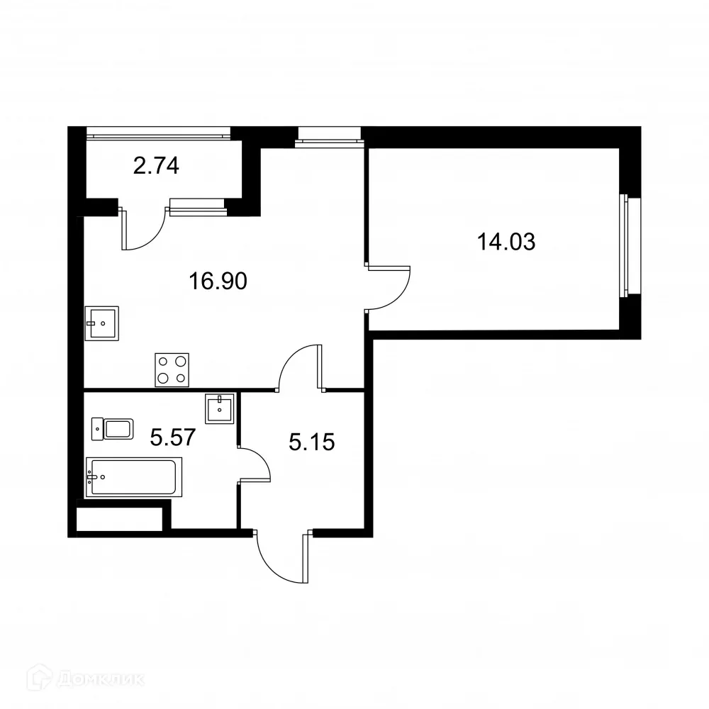 Планировка 1-комнатной квартиры 43.02 м² в ЖК Квартал Заречье, г. Санкт-Петербург — фото 1