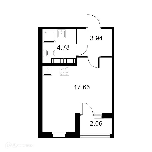 Планировка студии квартиры 27.41 м² в ЖК Квартал Заречье, г. Санкт-Петербург — фото 1