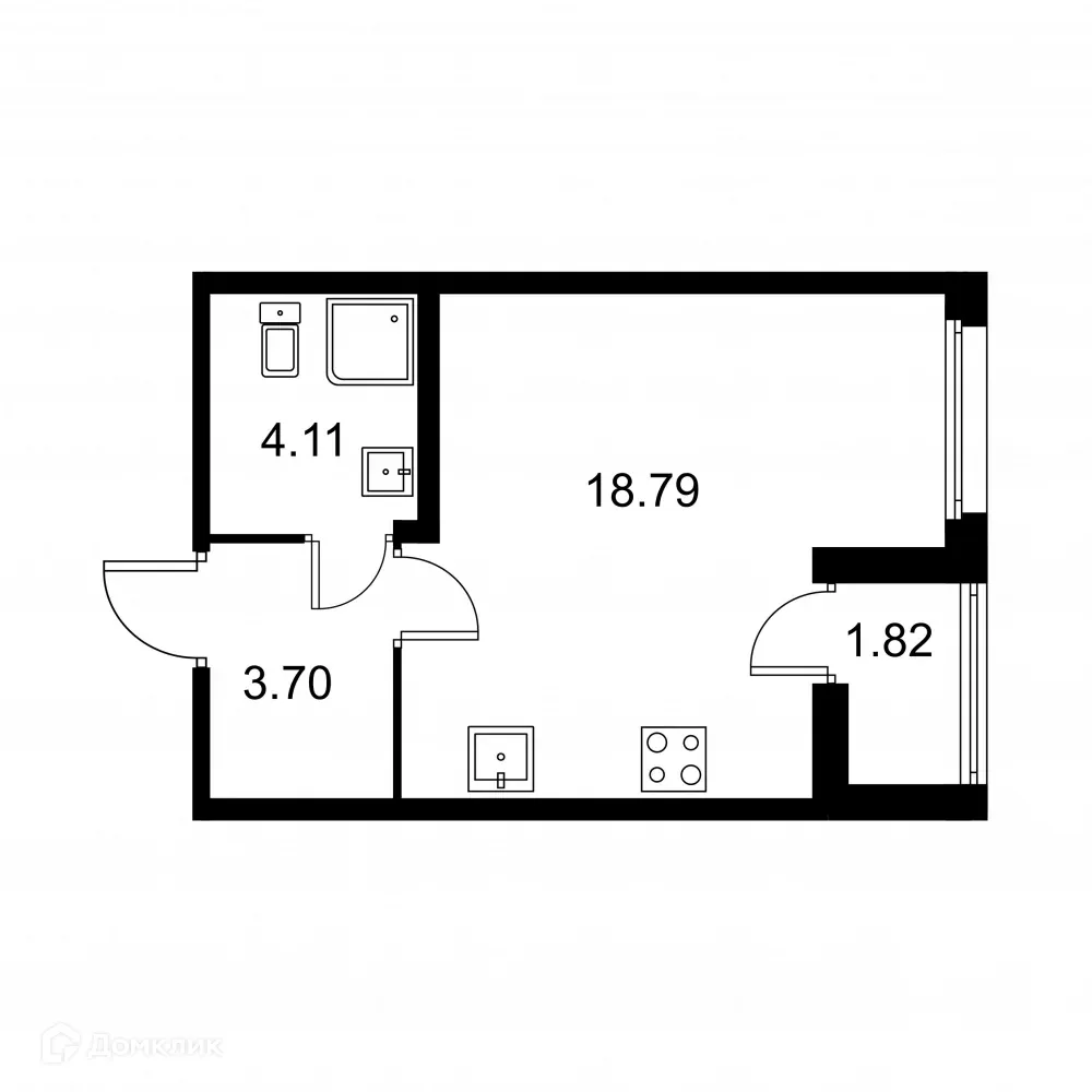 Планировка студии квартиры 27.51 м² в ЖК Квартал Заречье, г. Санкт-Петербург — фото 1